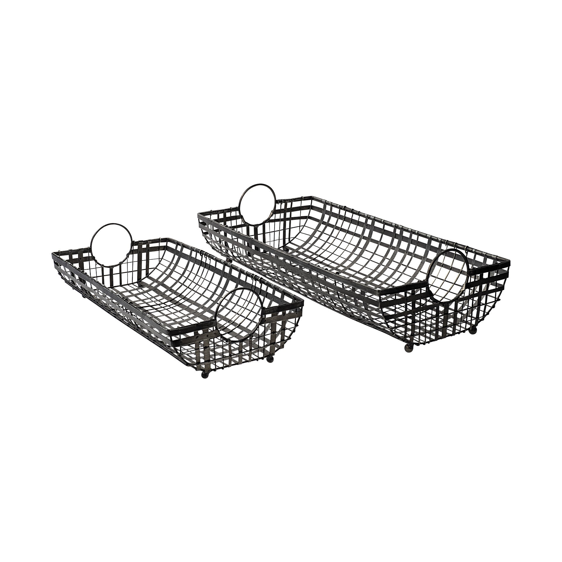 Set of Two Gray Metal Indoor Outdoor Serving Tray With Handles-3