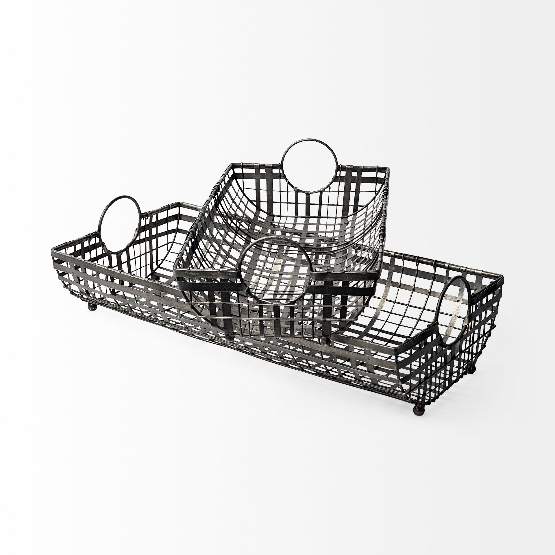 Set of Two Gray Metal Indoor Outdoor Serving Tray With Handles-1