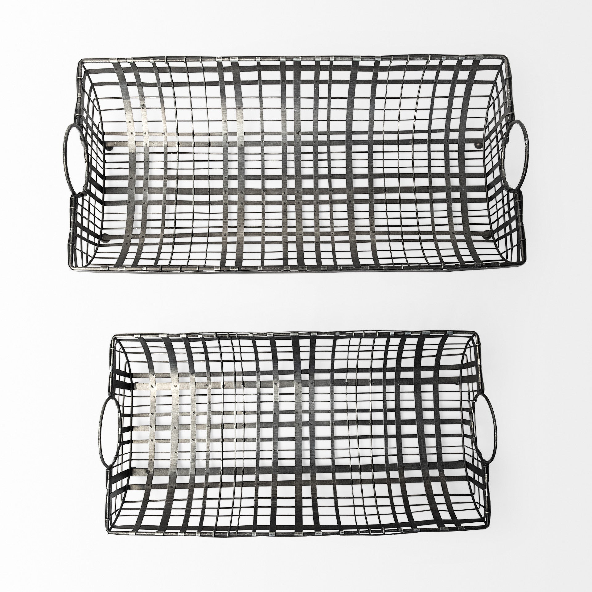 Set of Two Gray Metal Indoor Outdoor Serving Tray With Handles-2