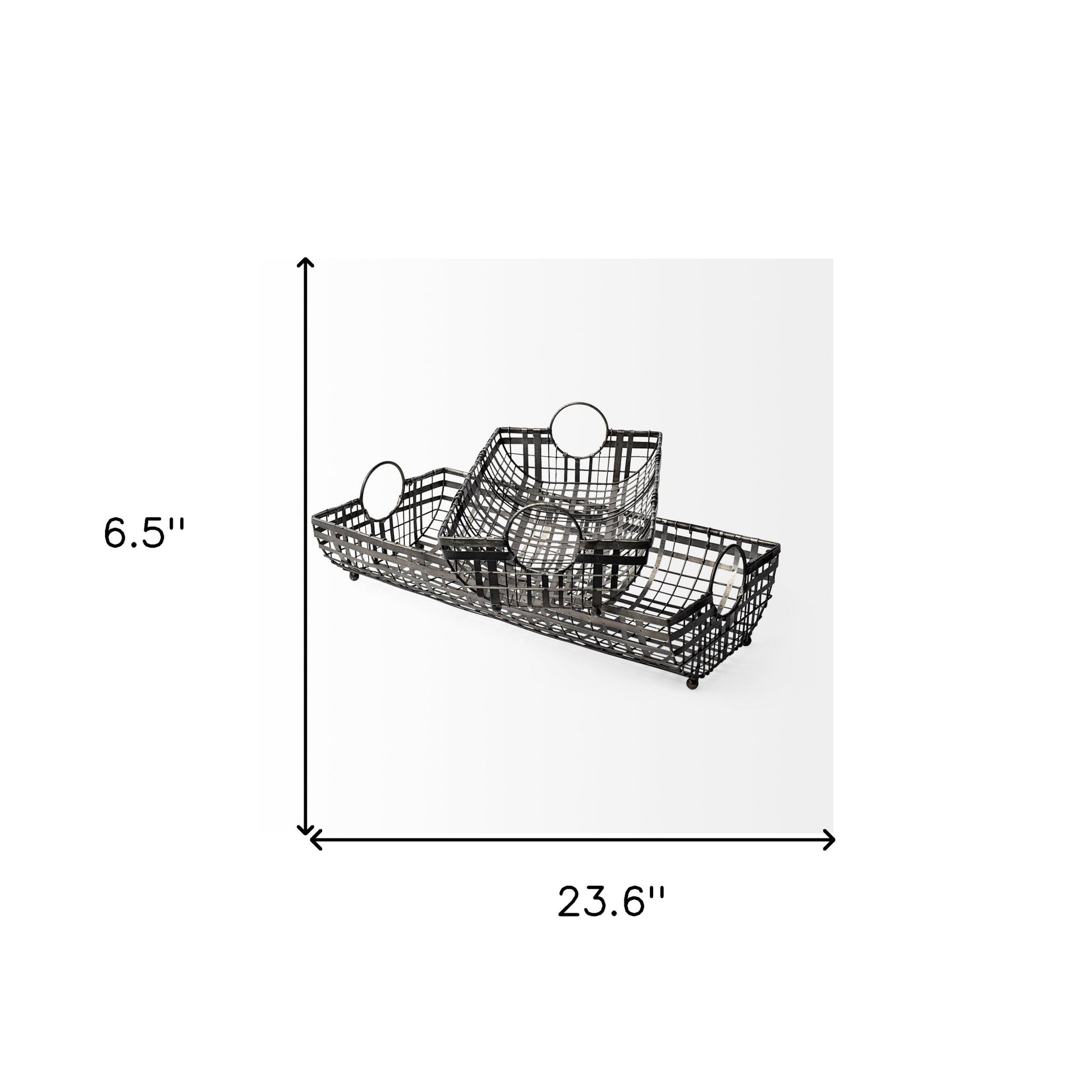Set of Two Gray Metal Indoor Outdoor Serving Tray With Handles-5