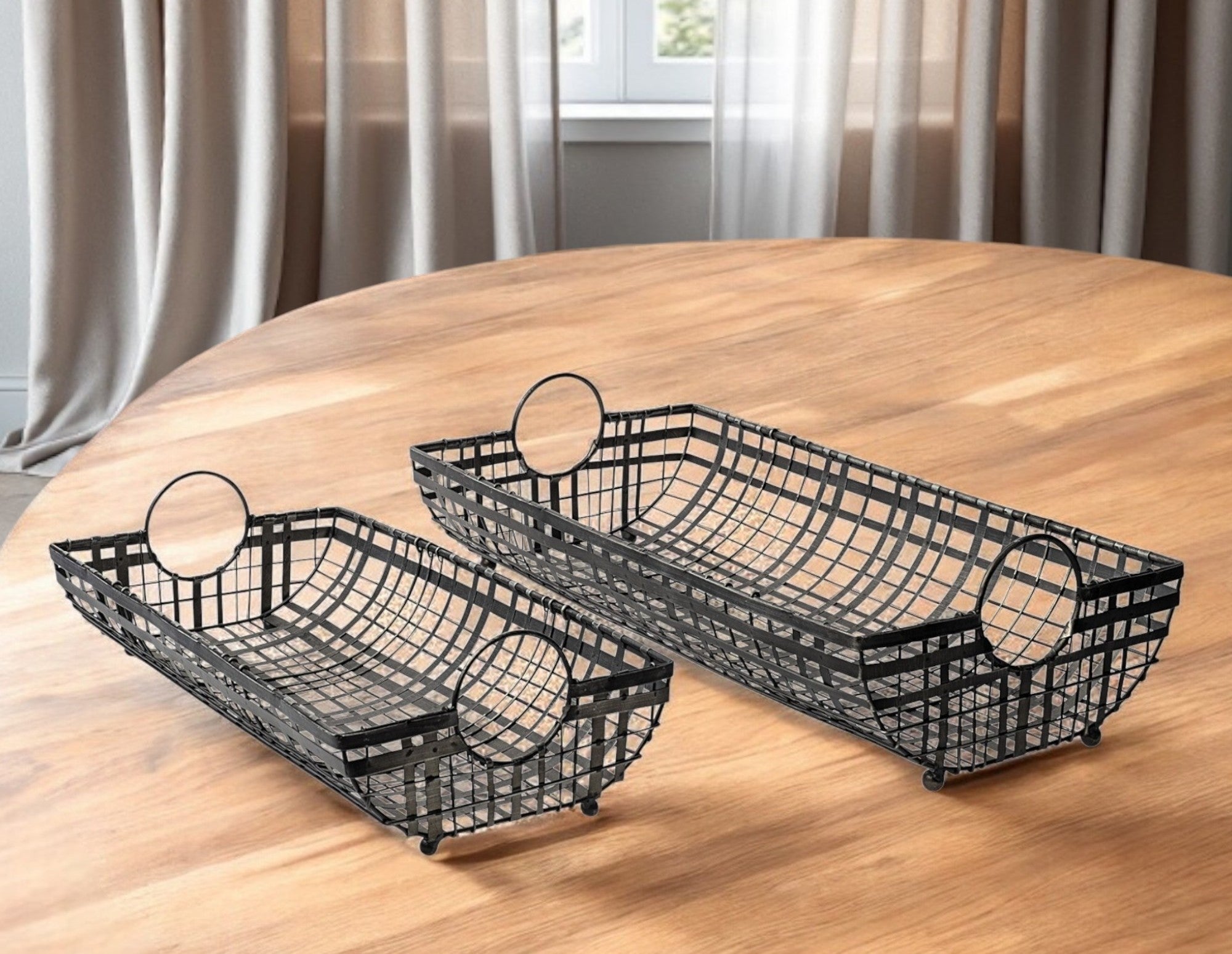 Set of Two Gray Metal Indoor Outdoor Serving Tray With Handles-0