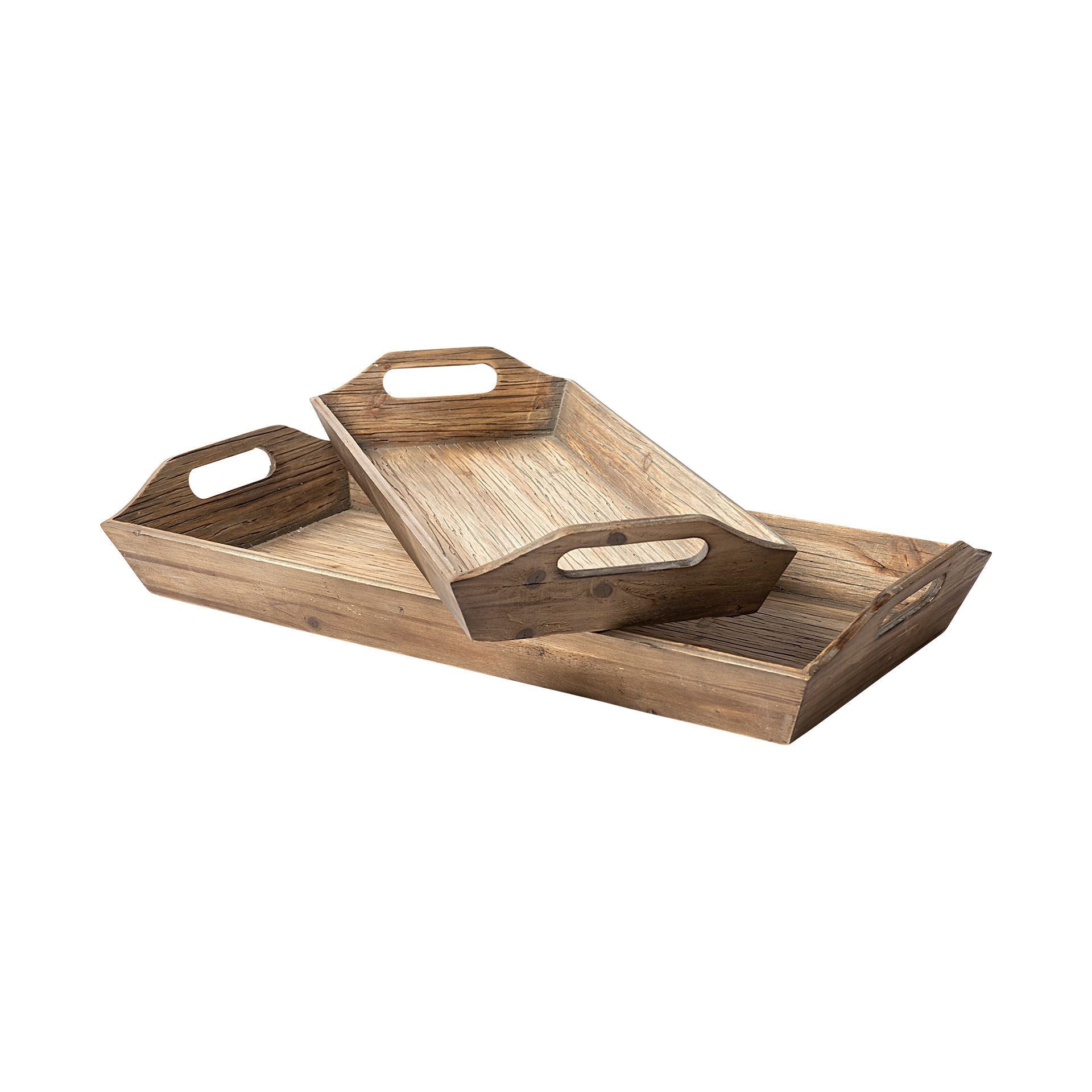 Set Of 2 Natural Brown Wood With Grains And Knots Highlight Trays-0