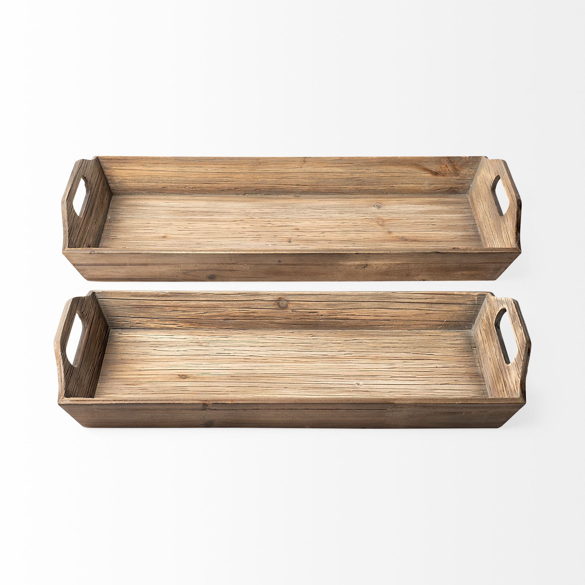 Set Of 2 Natural Brown Wood With Grains And Knots Highlight Trays-2