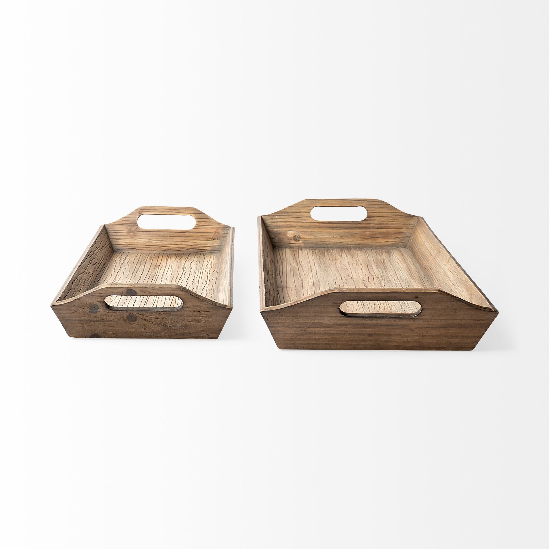 Set Of 2 Natural Brown Wood With Grains And Knots Highlight Trays-3