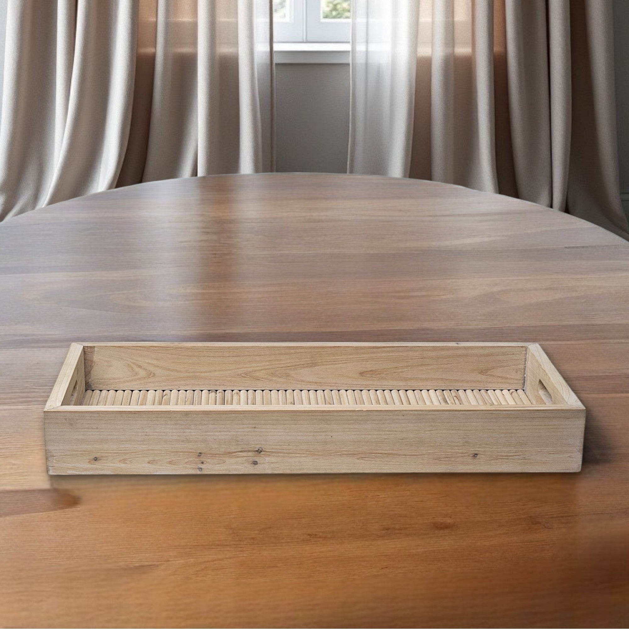 28" Natural Wood Indoor Outdoor Tray With Handles-0