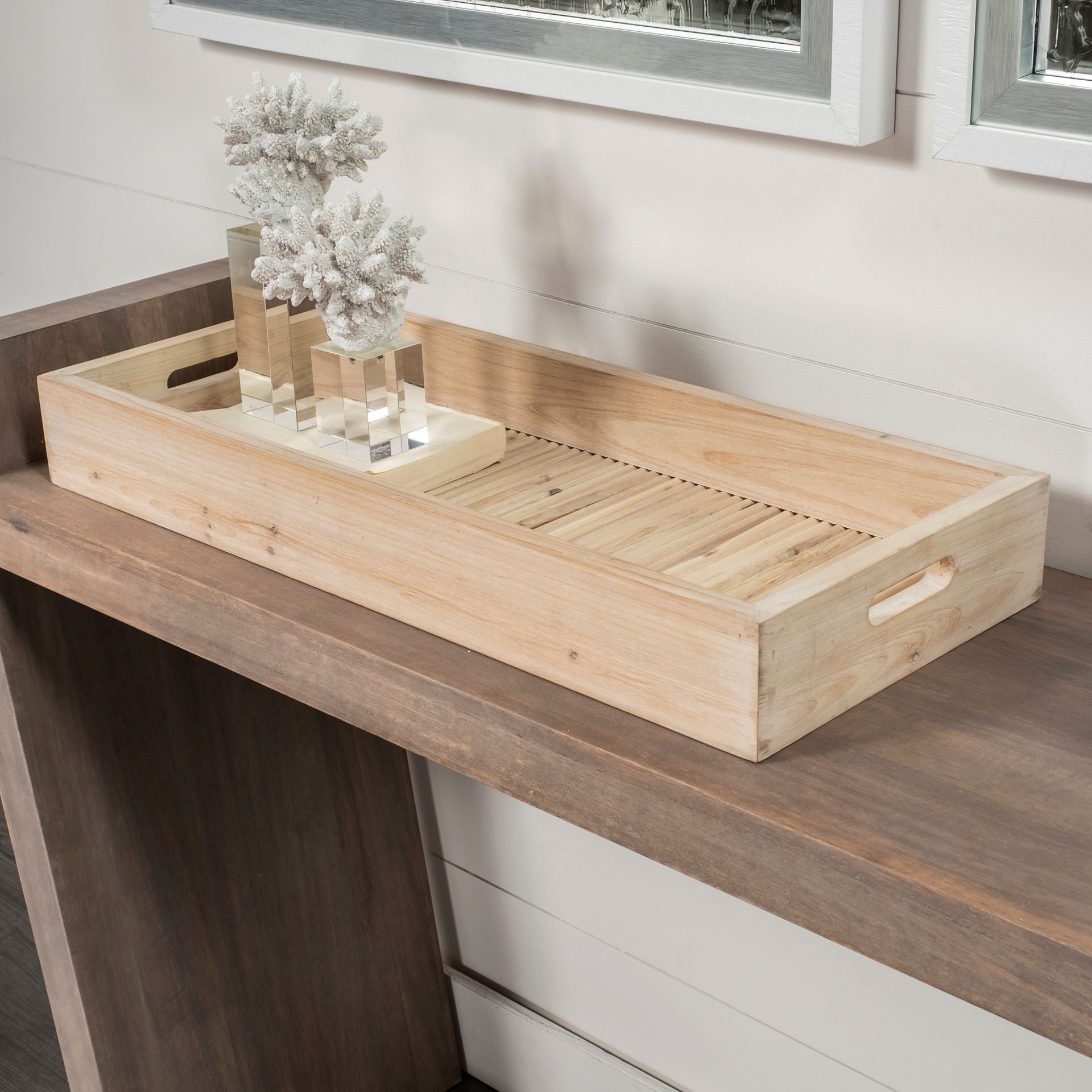 28" Natural Wood Indoor Outdoor Tray With Handles-6