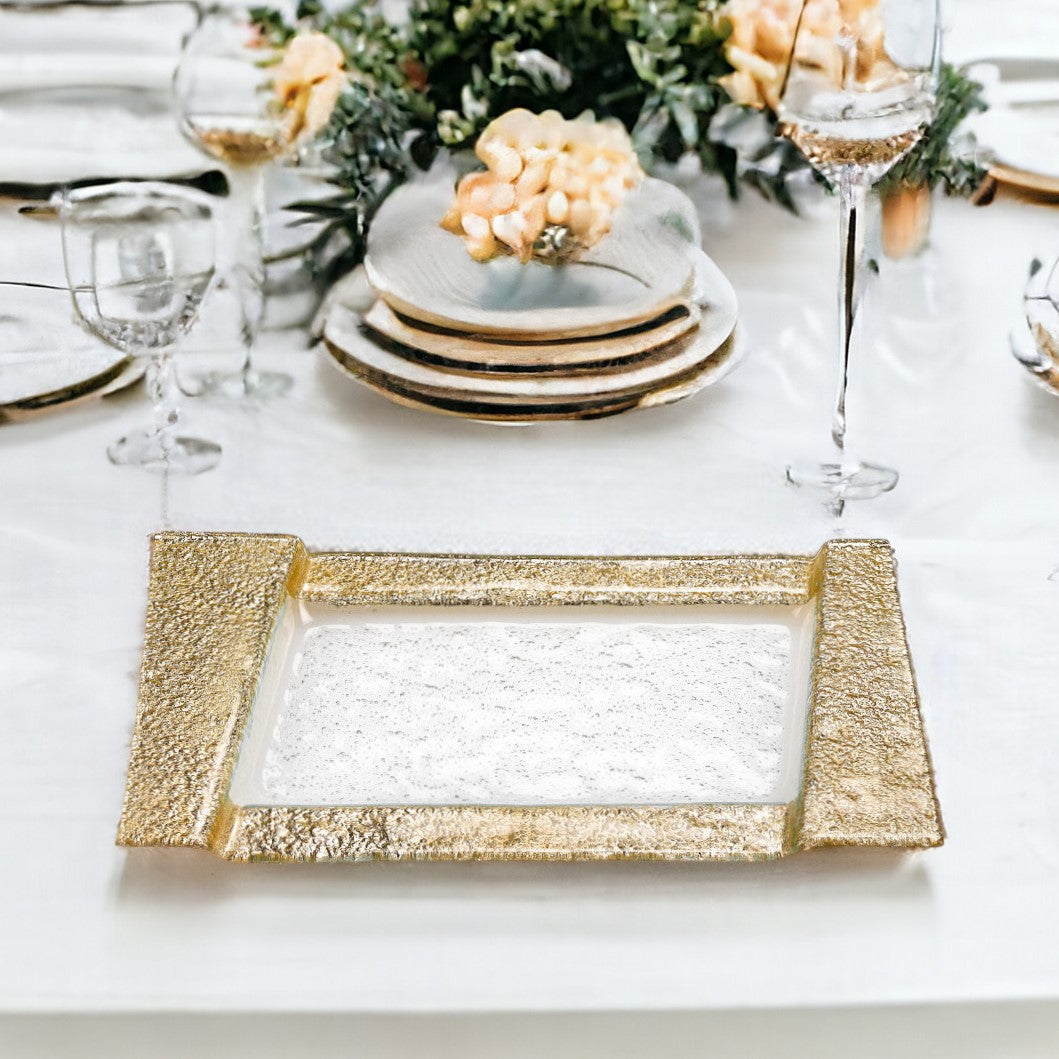 13" Clear And Gold Glass Snack Or Vanity Tray-0