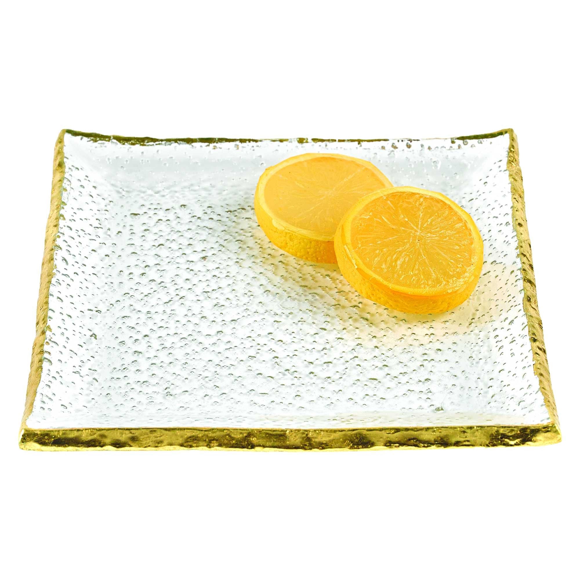 7 Glass Set Of 4 Square Edge Gold Plates-Dinnerware-DECOROLALA