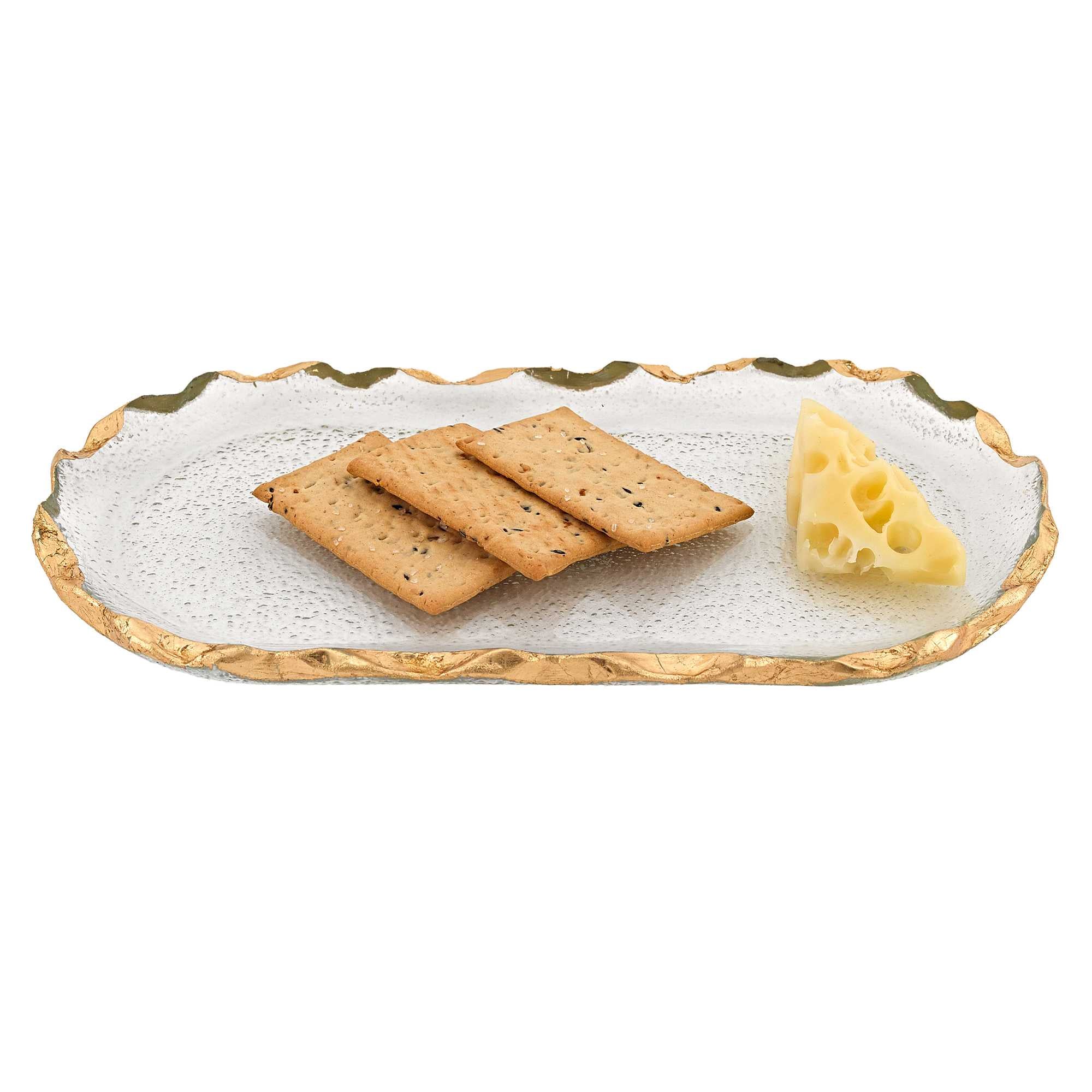 14 Glass Oval Edge Gold Leaf Platter-Dinnerware-DECOROLALA