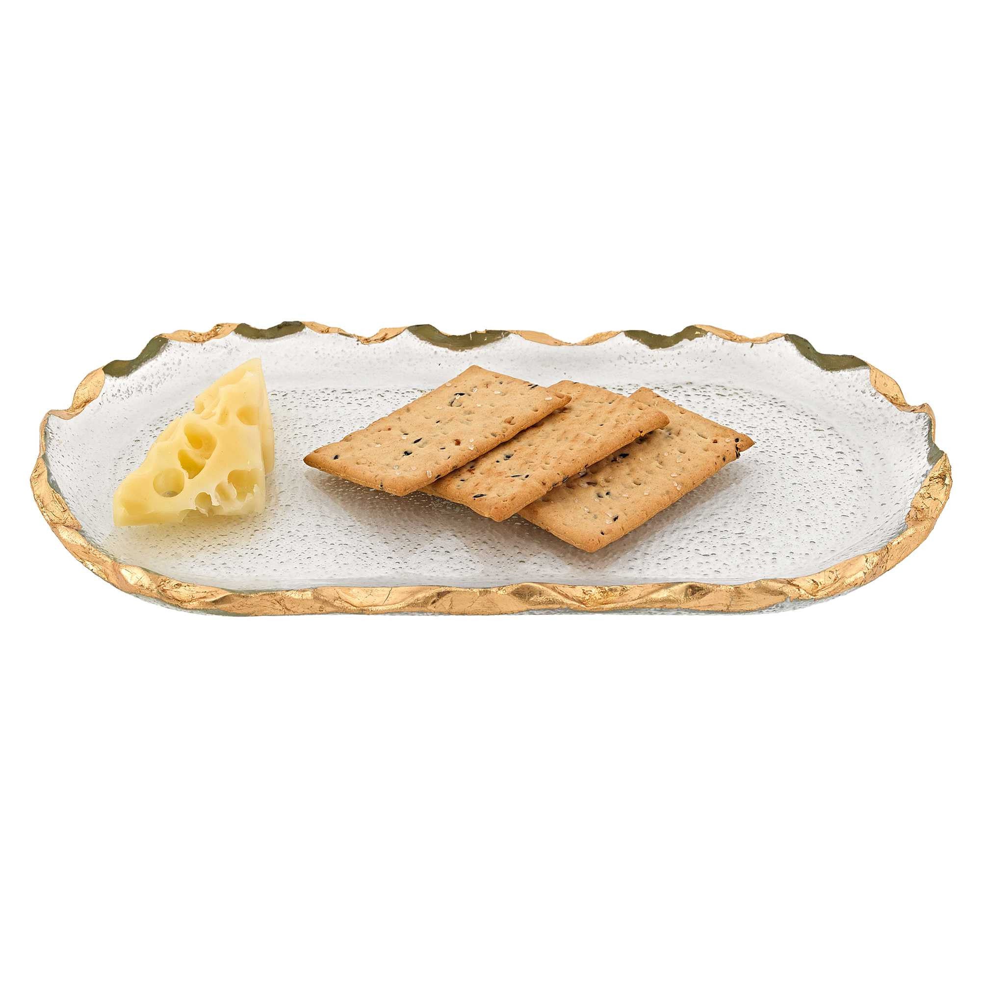 14 Glass Oval Edge Gold Leaf Platter-Dinnerware-DECOROLALA