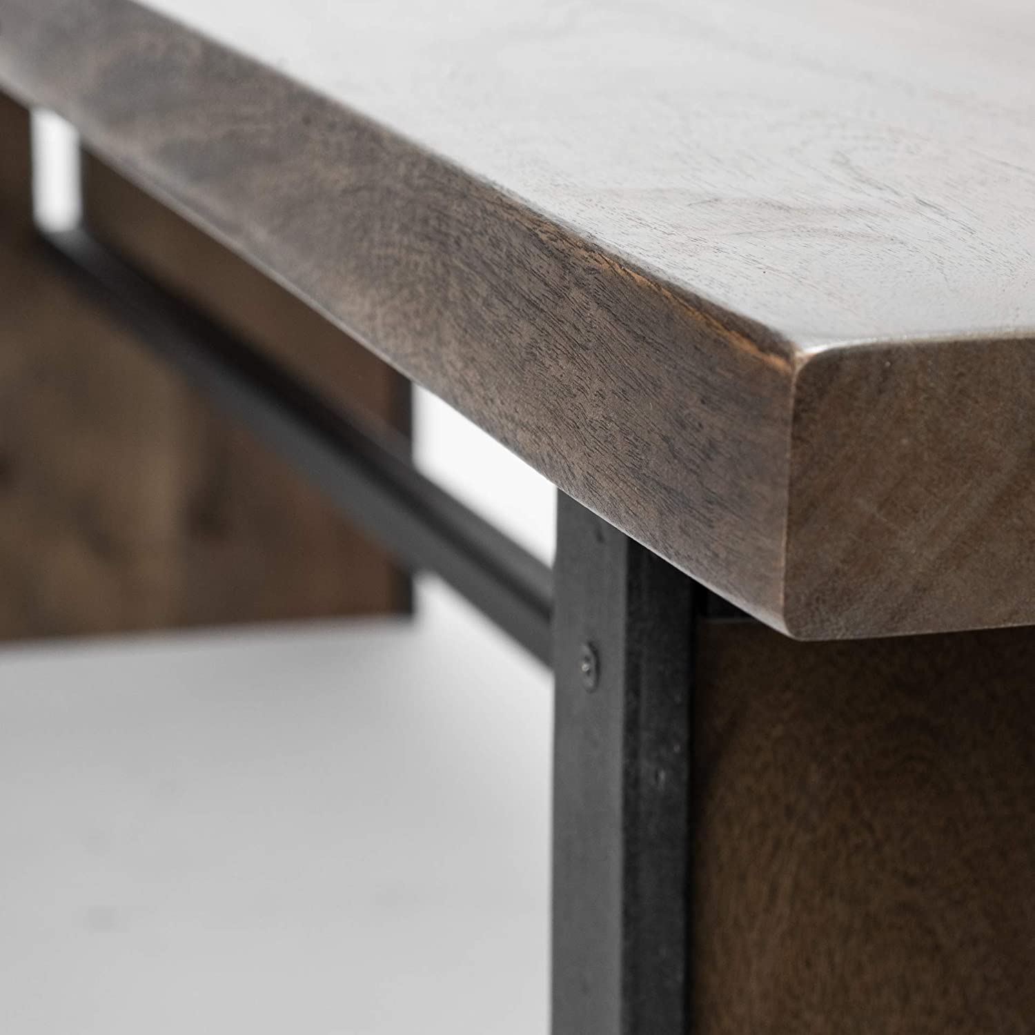 Rectangular Indian Mango Woodbrown Tone Finish W Metal Cladding On The Base Dining Bench-Benches-DECOROLALA