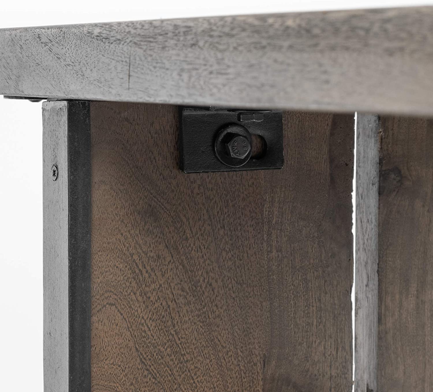 Rectangular Indian Mango Woodbrown Tone Finish W Metal Cladding On The Base Dining Bench-Benches-DECOROLALA