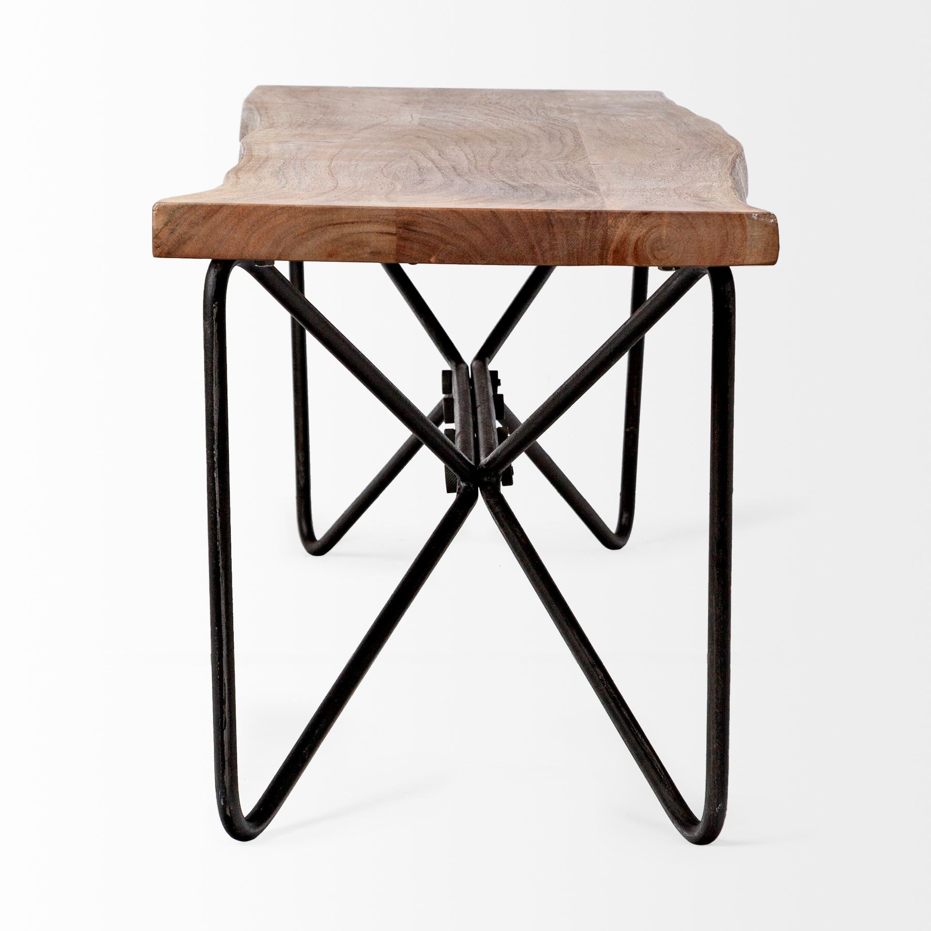 66" Brown and Black Distressed Live Edge Solid Wood Dining Bench-Benches-DECOROLALA
