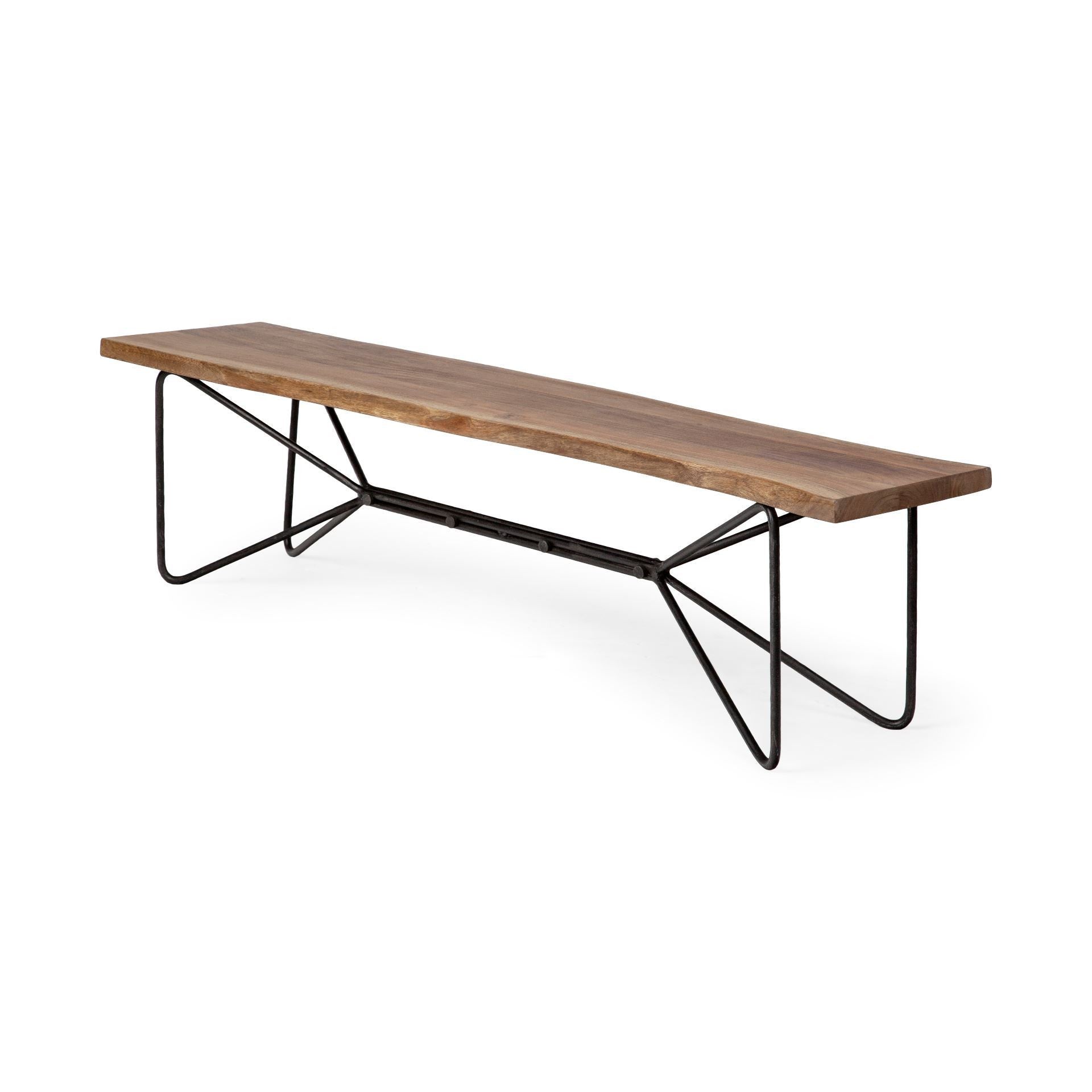 66" Brown and Black Distressed Live Edge Solid Wood Dining Bench-Benches-DECOROLALA