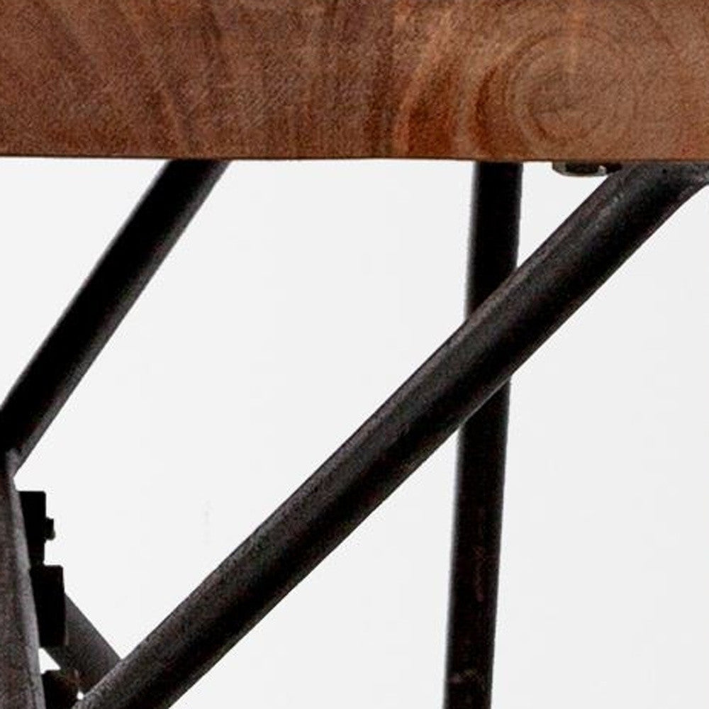 66" Brown and Black Distressed Live Edge Solid Wood Dining Bench-Benches-DECOROLALA
