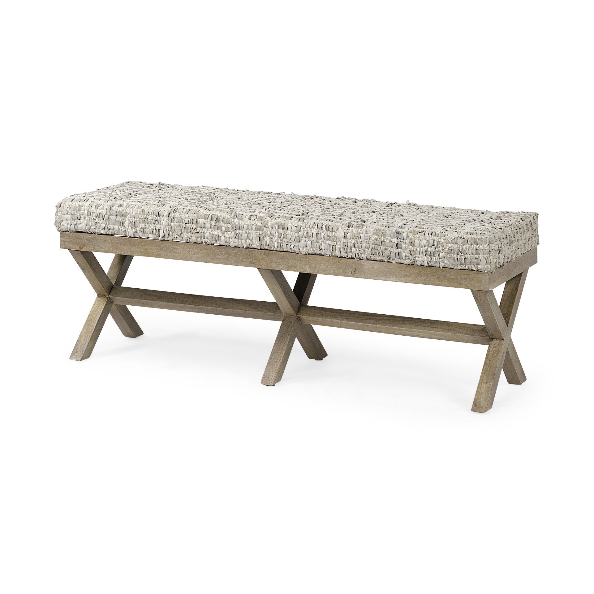 16" Beige and Brown Upholstered Faux Leather Bench-Benches-DECOROLALA
