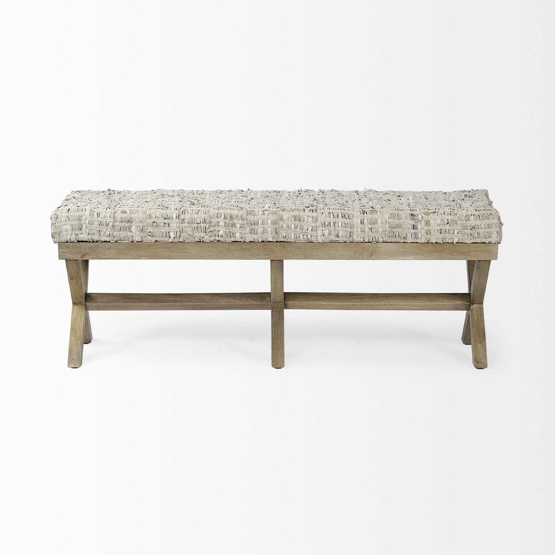 16" Beige and Brown Upholstered Faux Leather Bench-Benches-DECOROLALA