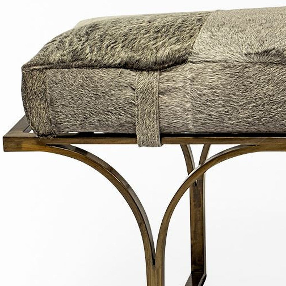 55" Gray and Antiqued Brass Faux Fur Upholstery Bench-Benches-DECOROLALA