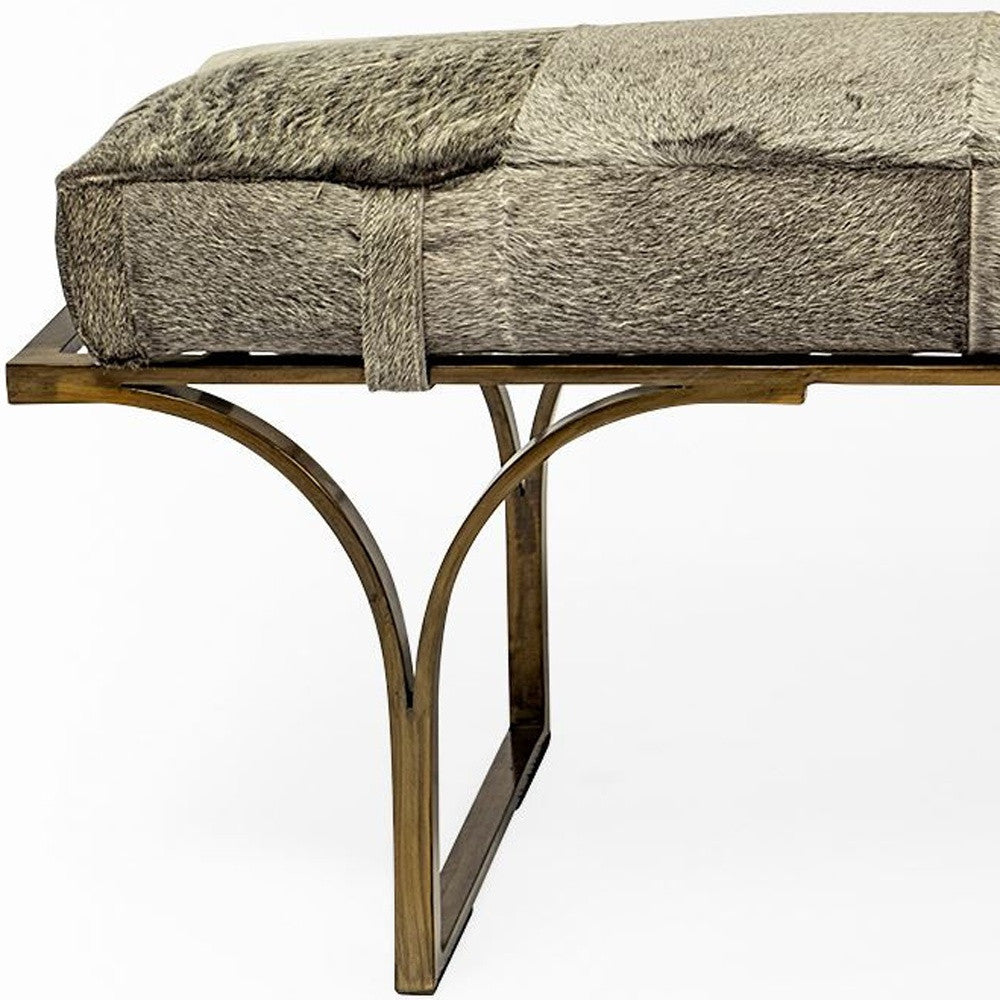 55" Gray and Antiqued Brass Faux Fur Upholstery Bench-Benches-DECOROLALA