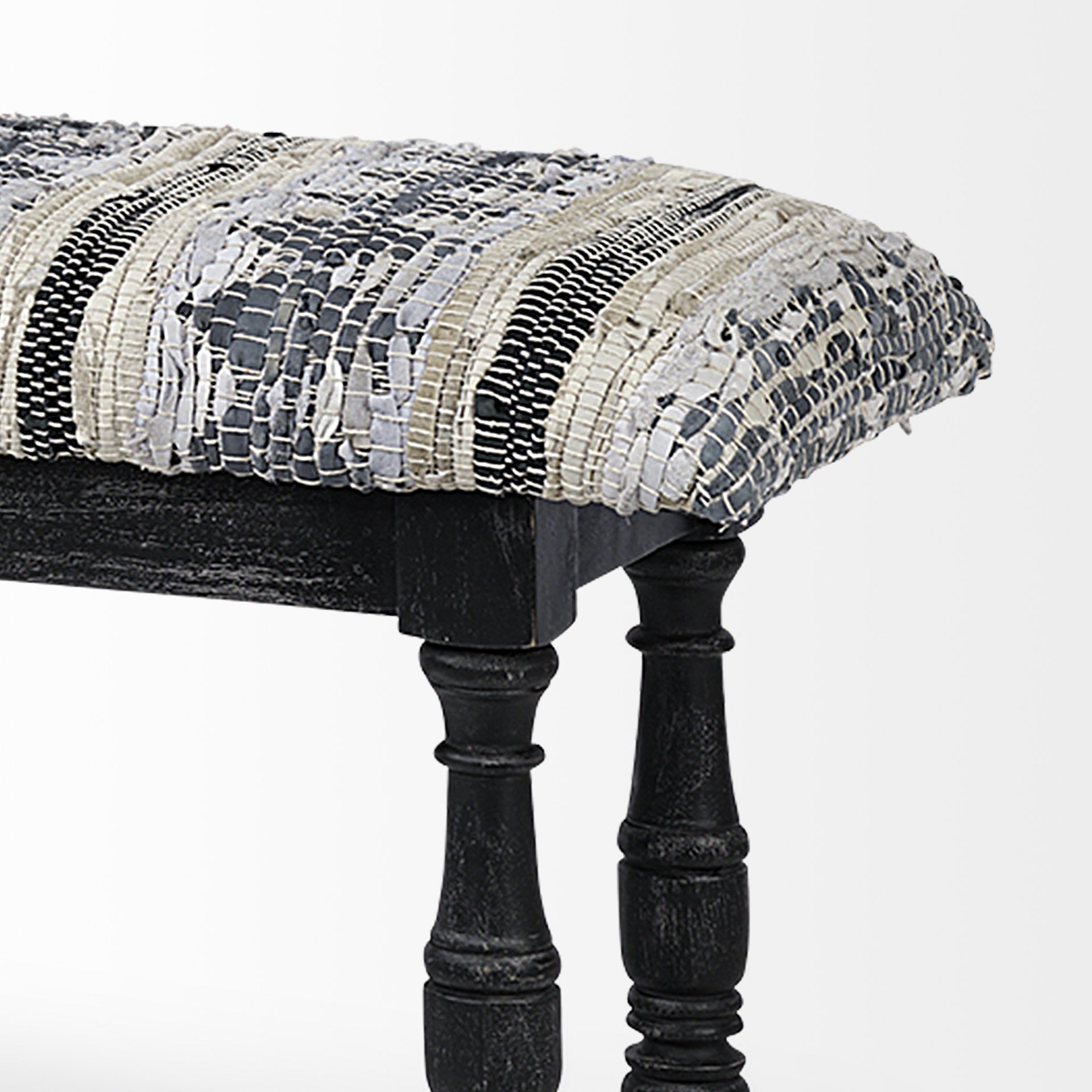15" Off White and Black Upholstered Faux Leather Bench-Benches-DECOROLALA