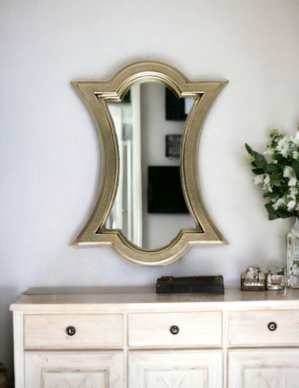 16" Gold Abstract Wood Framed Accent Mirror-Mirrors-DECOROLALA