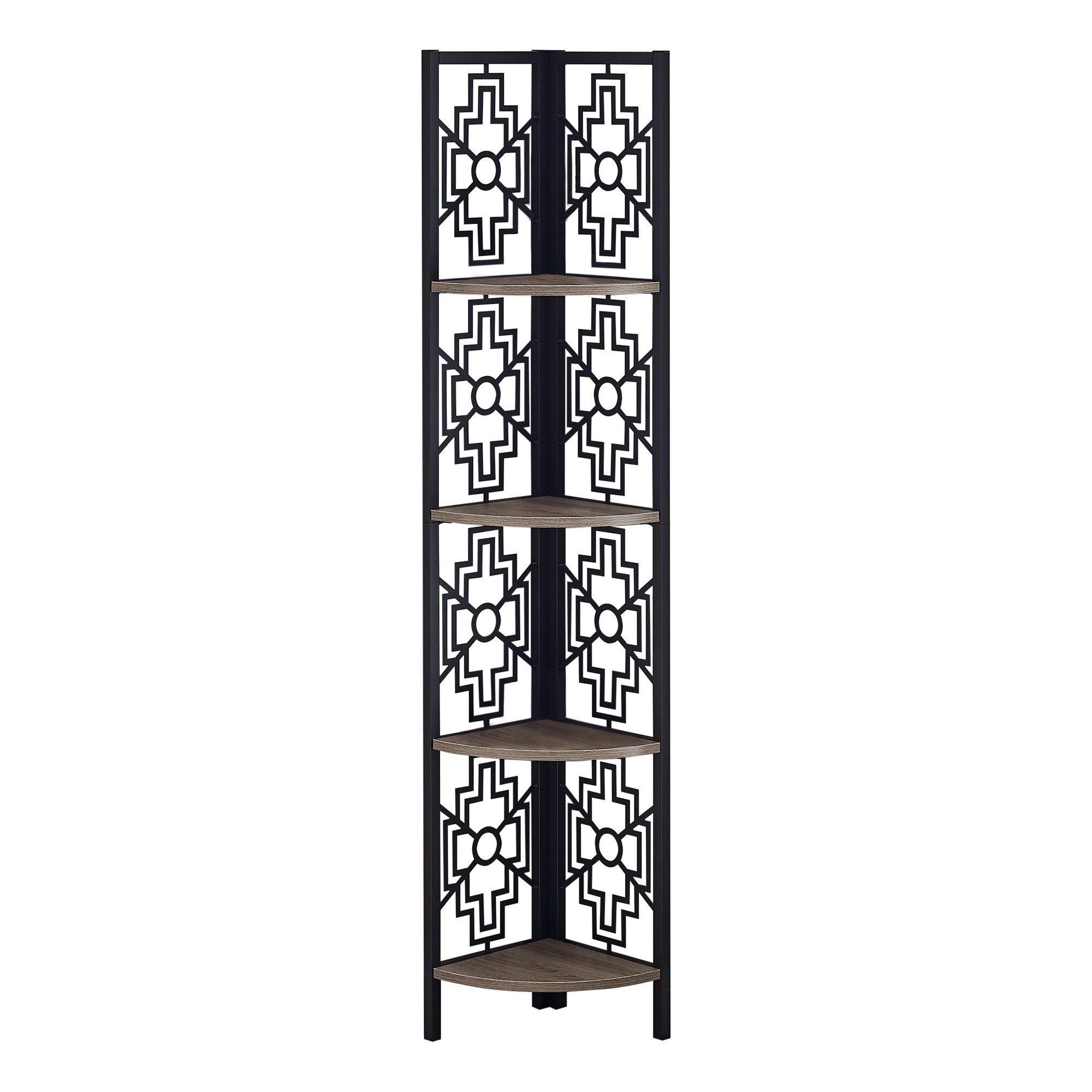 62inches Bookcase with 4 Solid Taupe Shelves and Black Metal Corner