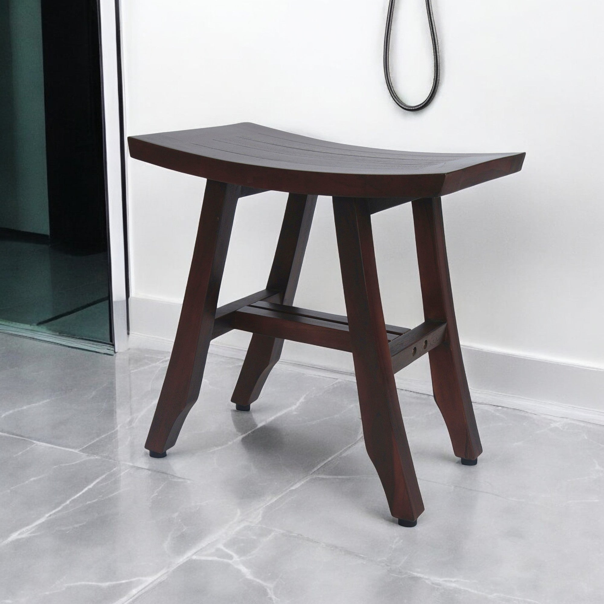 18" Dark Brown Teak Rectangular Shower Bench-1