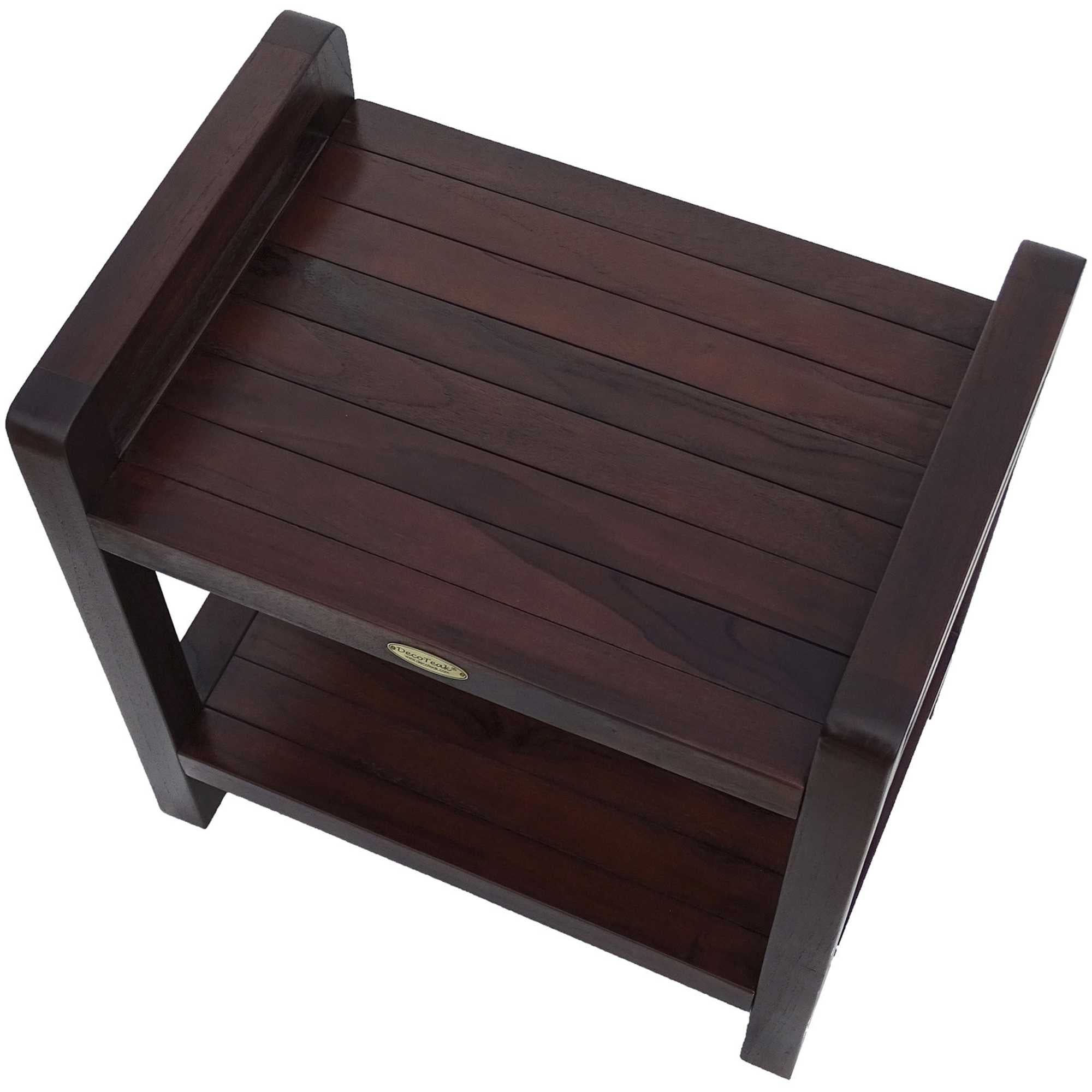 Rectangular Teak Shower Bench With Handles In Brown Finish-1