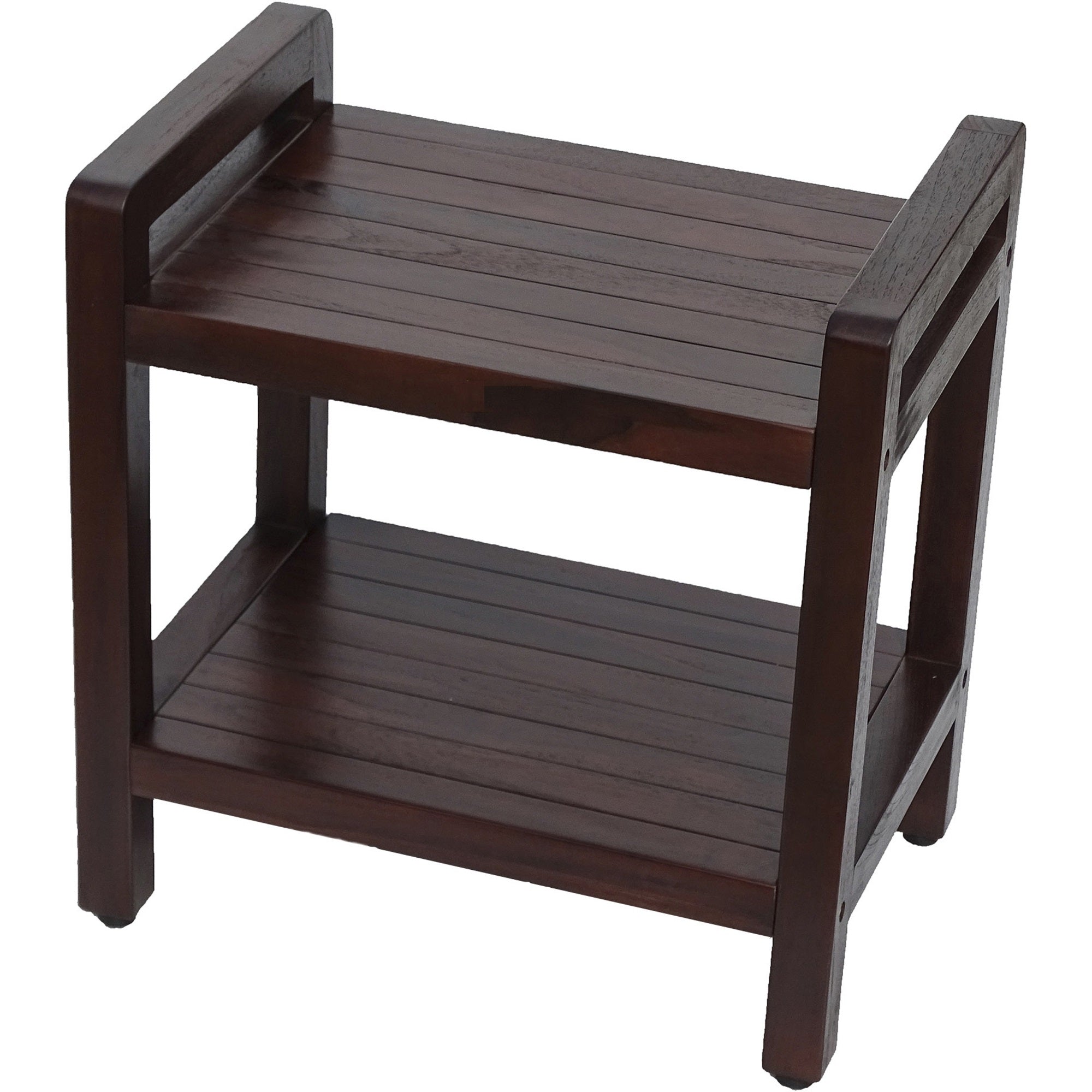 Rectangular Teak Shower Bench With Handles In Brown Finish-2