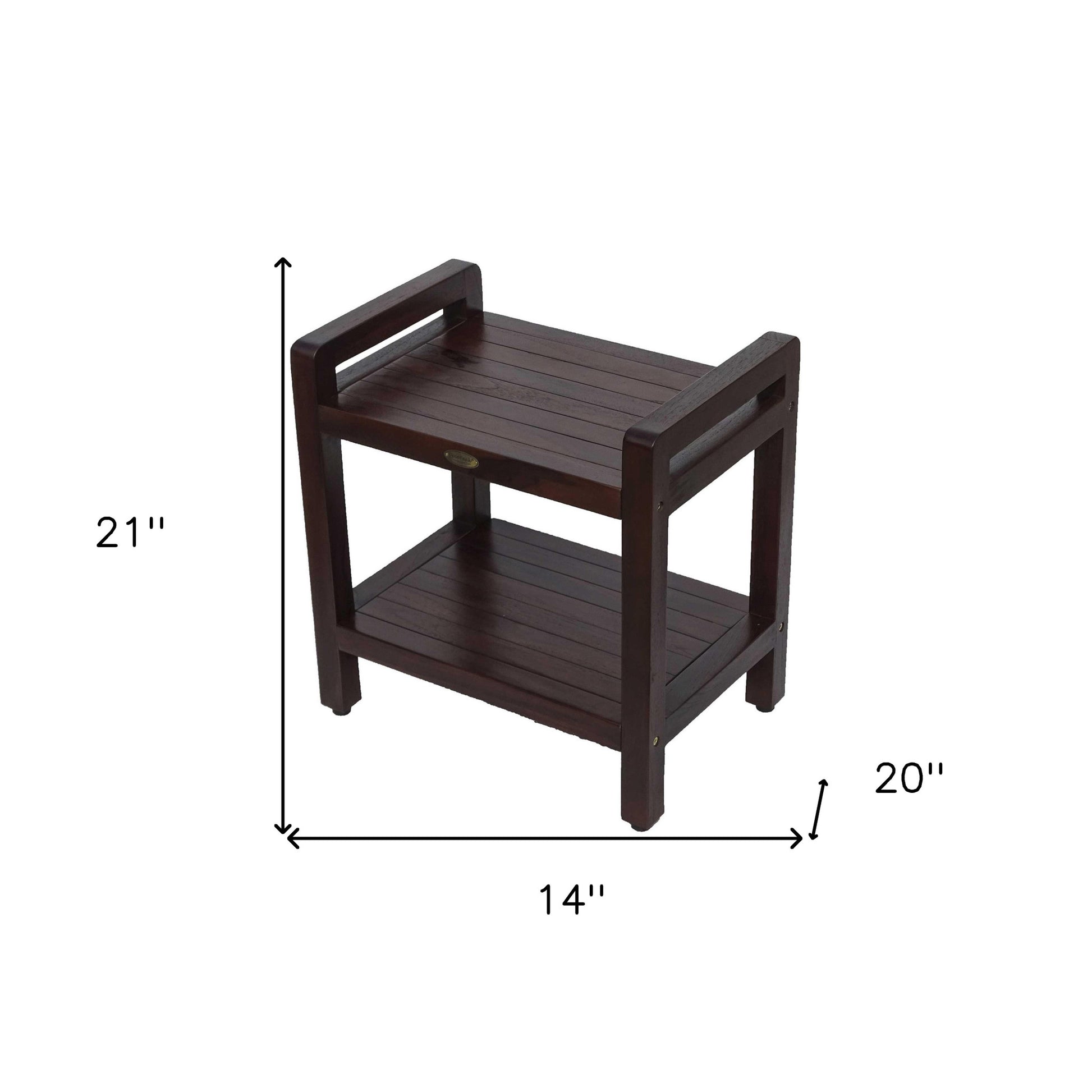 Rectangular Teak Shower Bench With Handles In Brown Finish-6