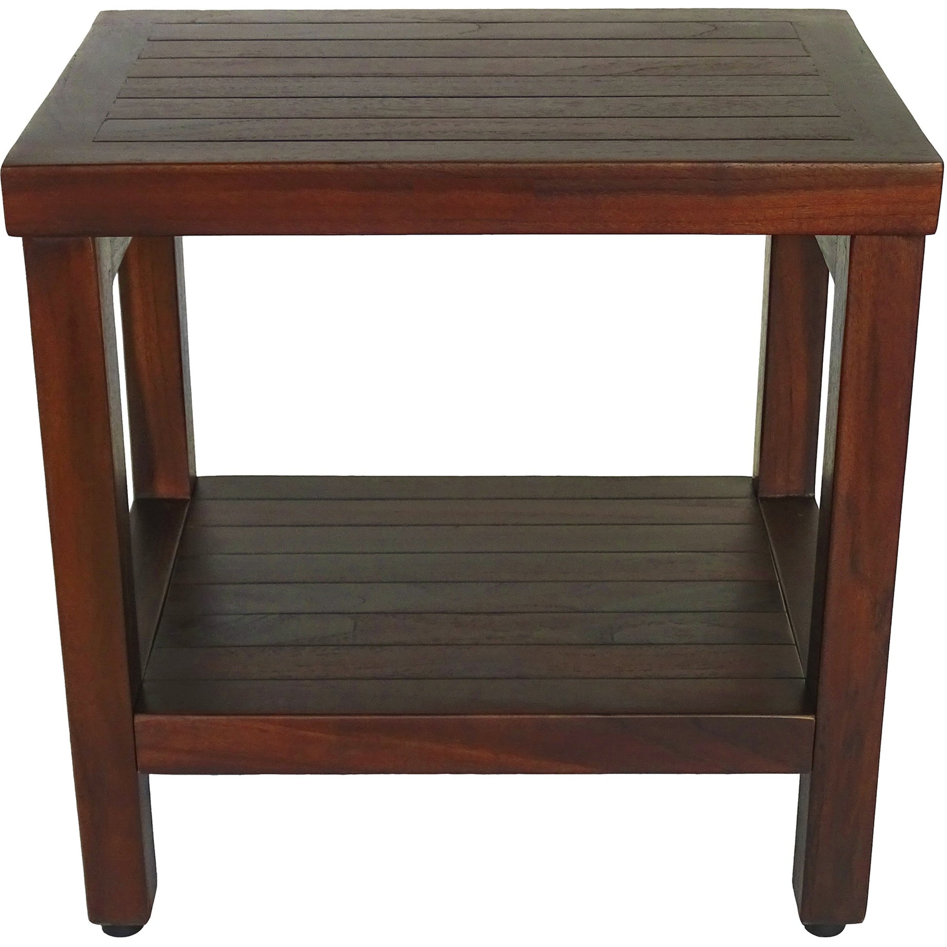 Compact Rectangular Teak Shower Or Outdoor Bench With Shelf In Brown Finish-0