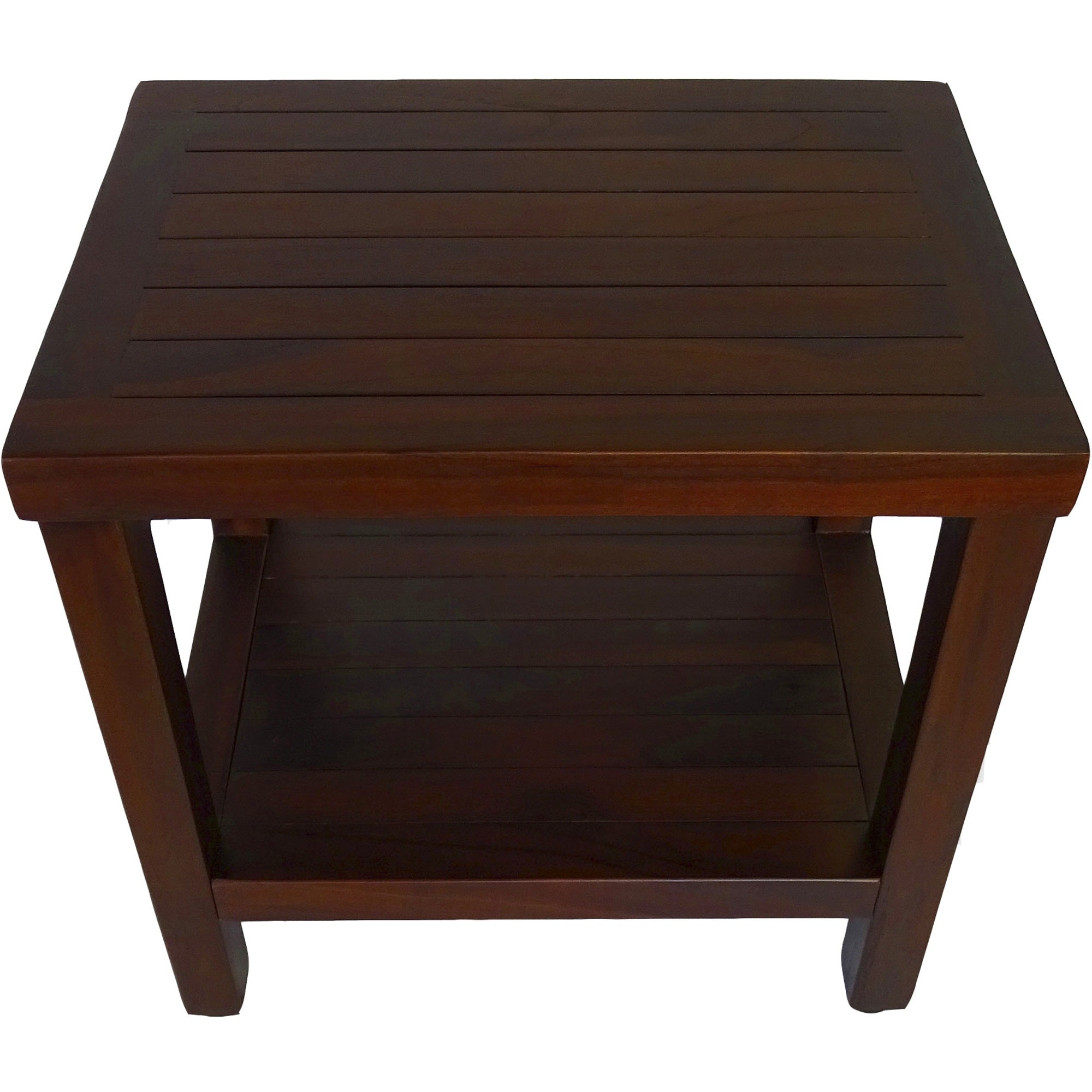 Compact Rectangular Teak Shower Or Outdoor Bench With Shelf In Brown Finish-1