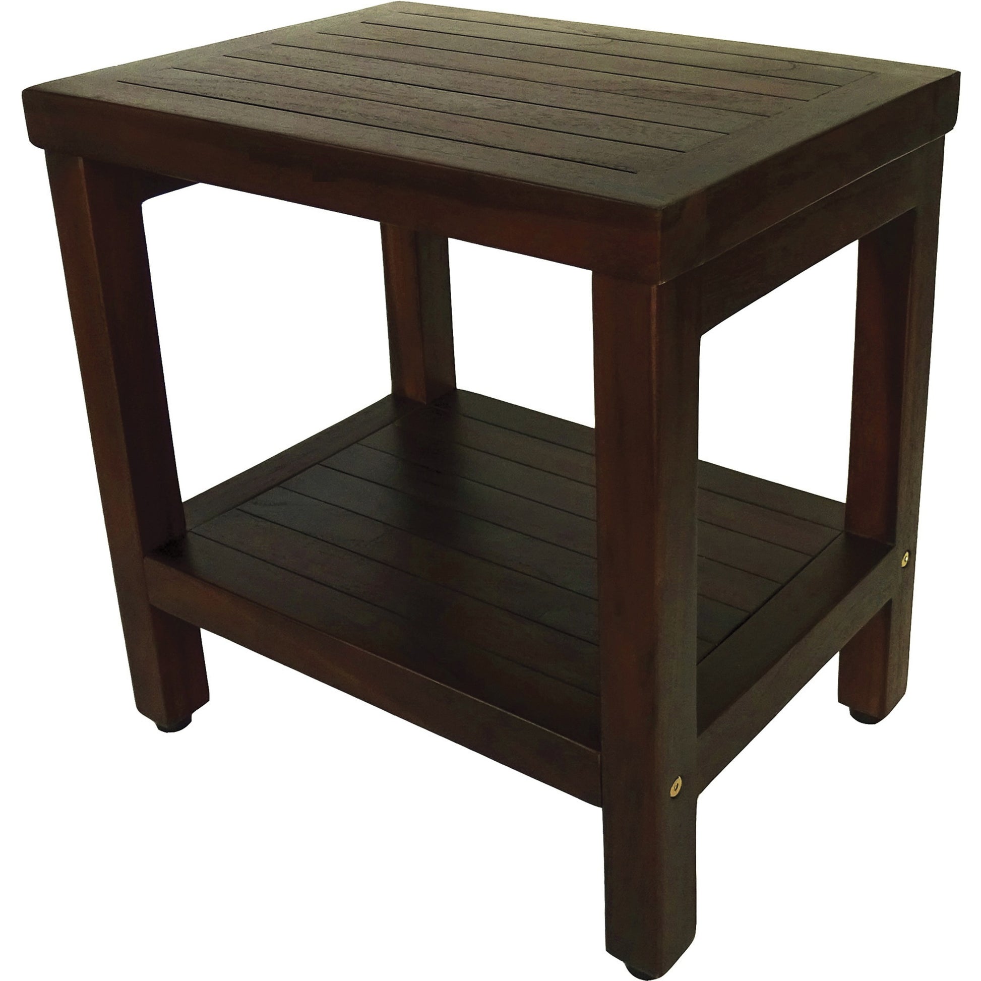 Compact Rectangular Teak Shower Or Outdoor Bench With Shelf In Brown Finish-2