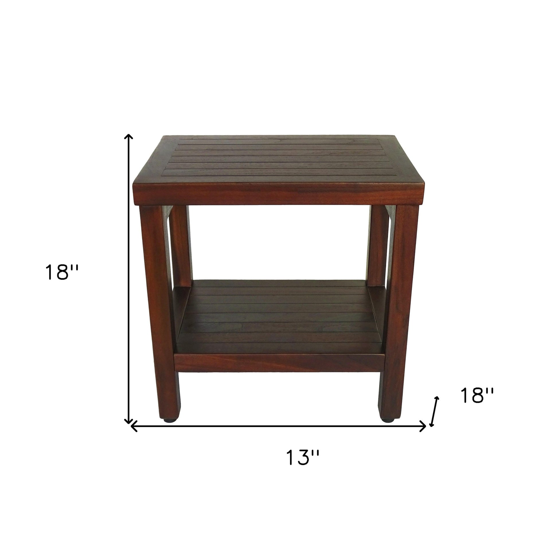 Compact Rectangular Teak Shower Or Outdoor Bench With Shelf In Brown Finish-6