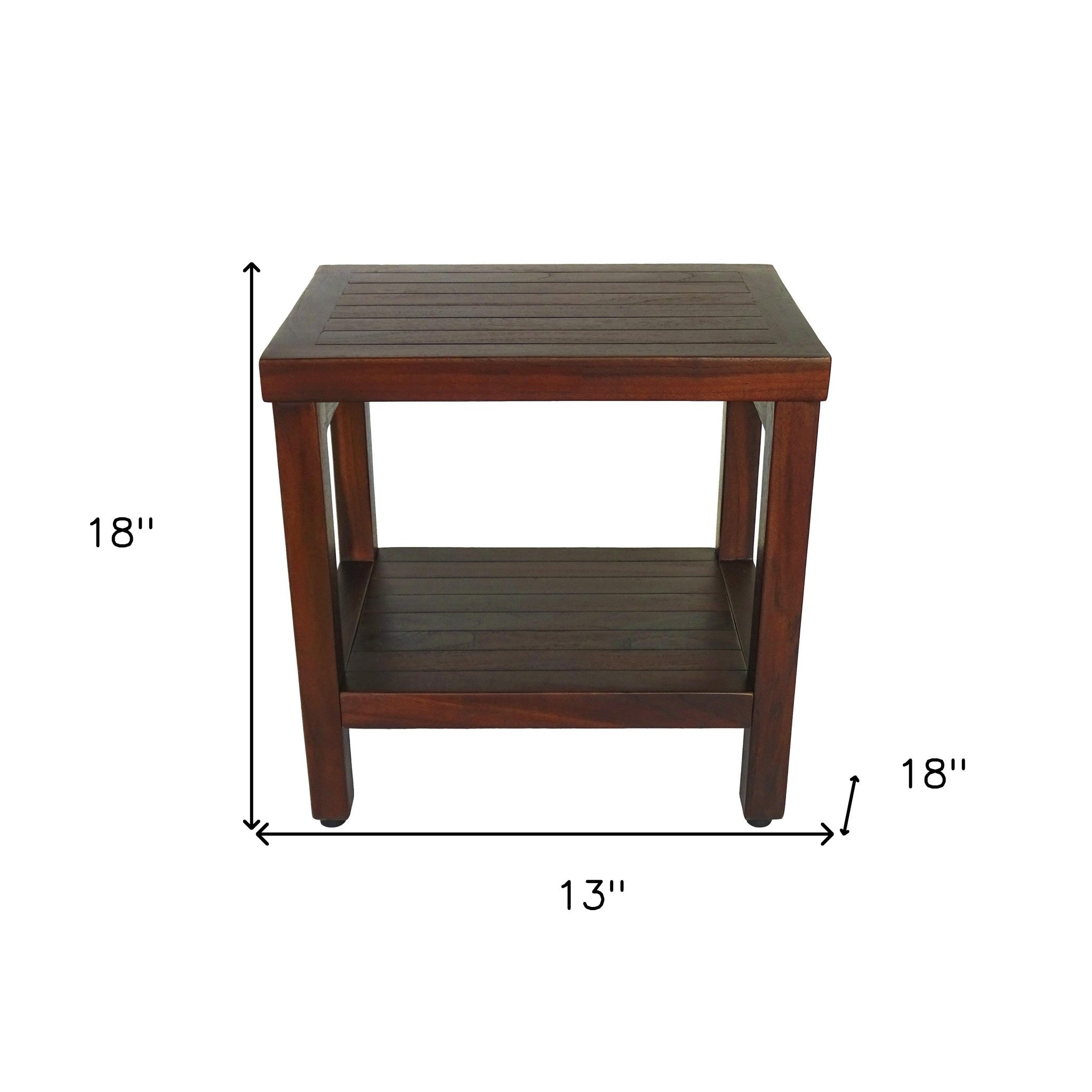 Compact Rectangular Teak Shower Or Outdoor Bench With Shelf In Brown Finish-6