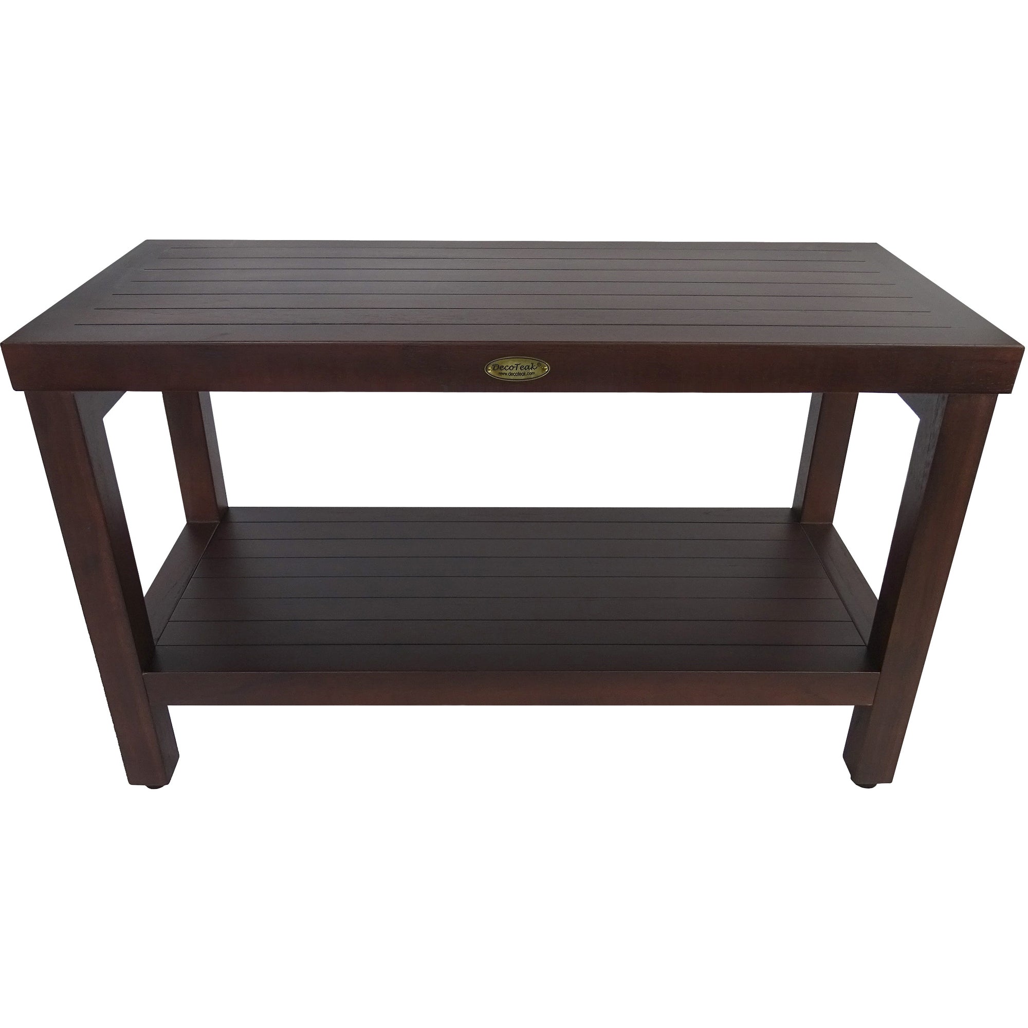 Rectangular Teak Shower Stool Or Bench With Shelf In Brown Finish-0
