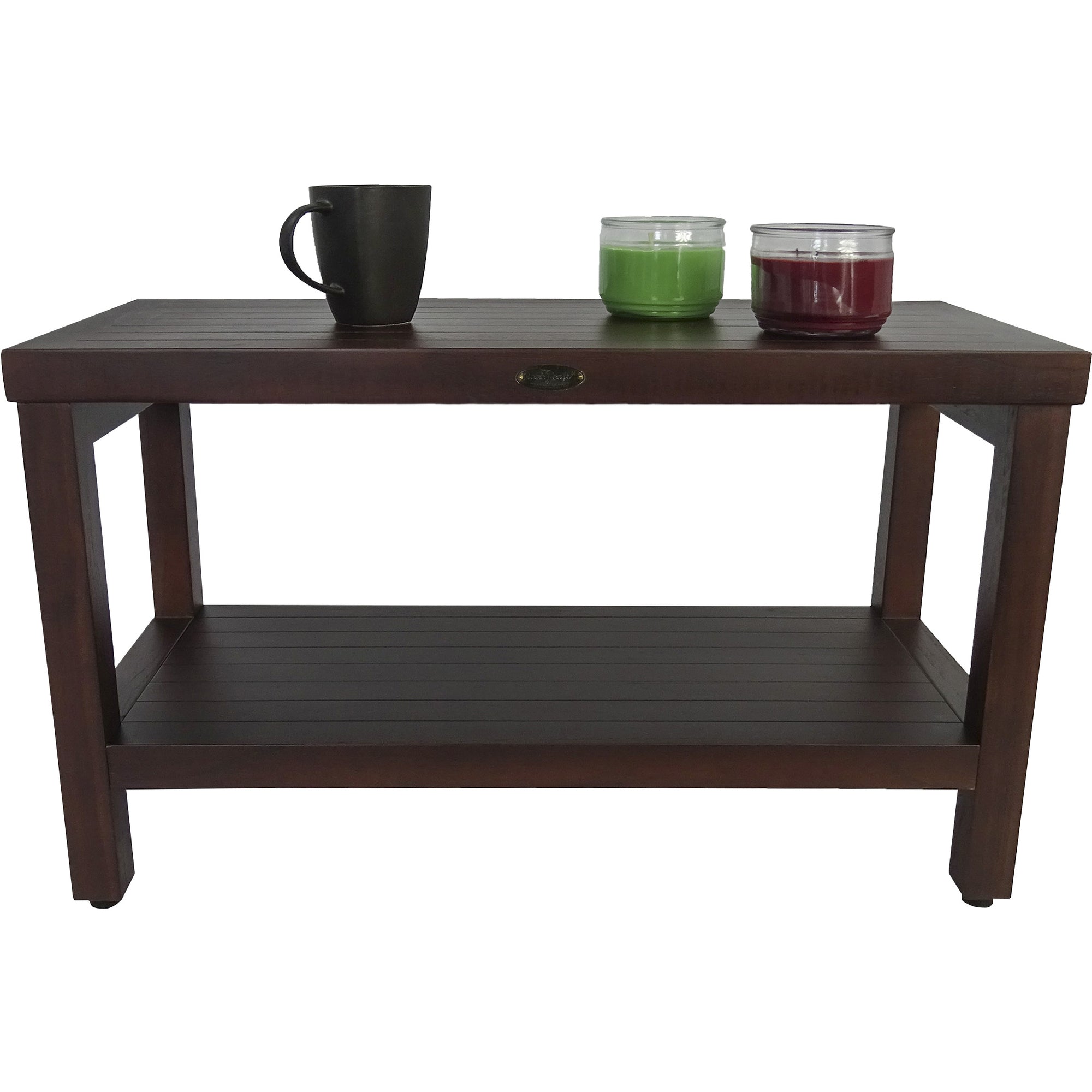 Rectangular Teak Shower Stool Or Bench With Shelf In Brown Finish-4