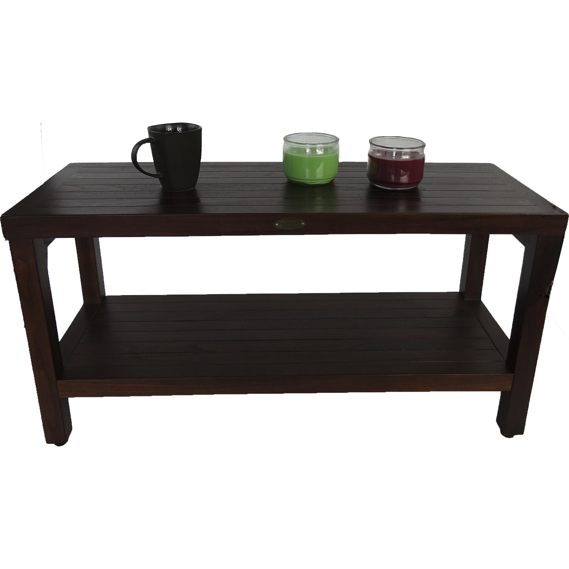 Rectangular Teak Shower Outdoor Bench With Shelf In Brown Finish-4