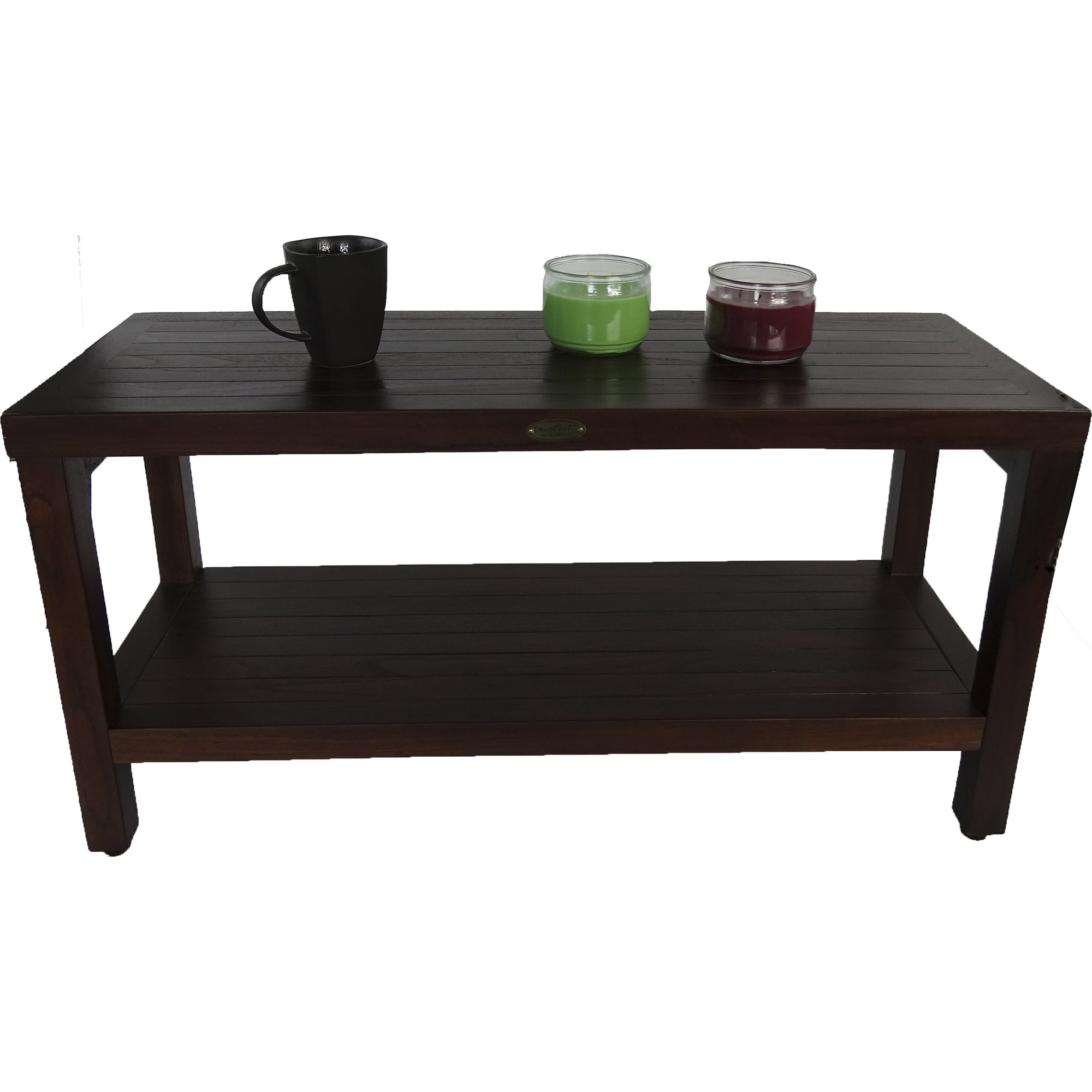 Rectangular Teak Shower Outdoor Bench With Shelf In Brown Finish-4