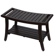30" Dark Brown Teak Rectangular Shower Bench With Shelf-0