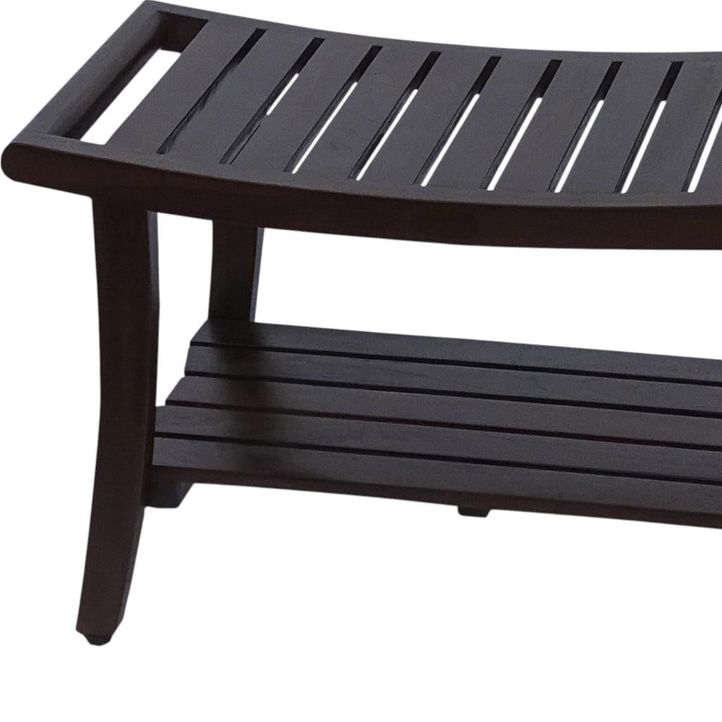 30" Dark Brown Teak Rectangular Shower Bench With Shelf-6