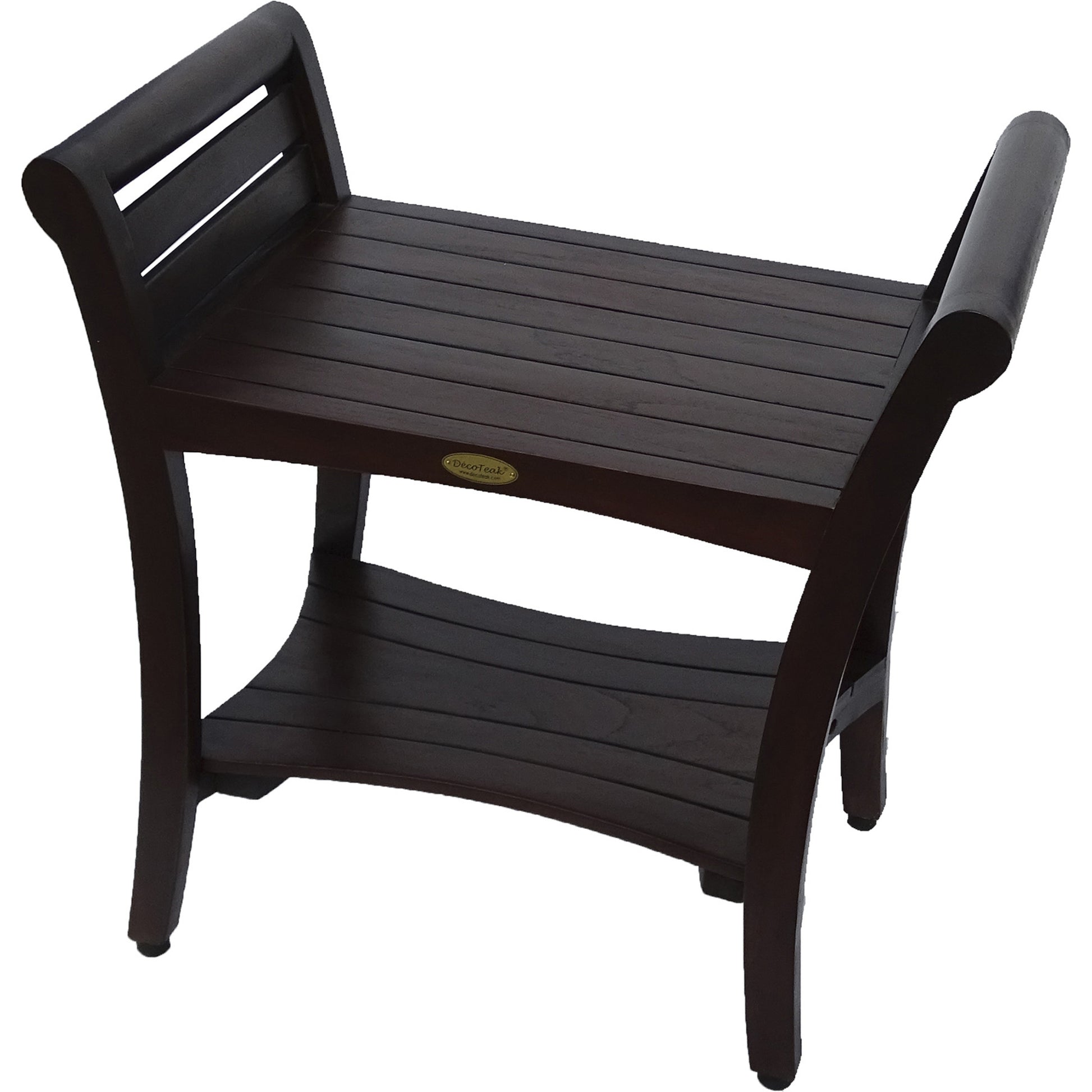 Contemporary Teak Shower Bench With Handles In Dark Brown-1