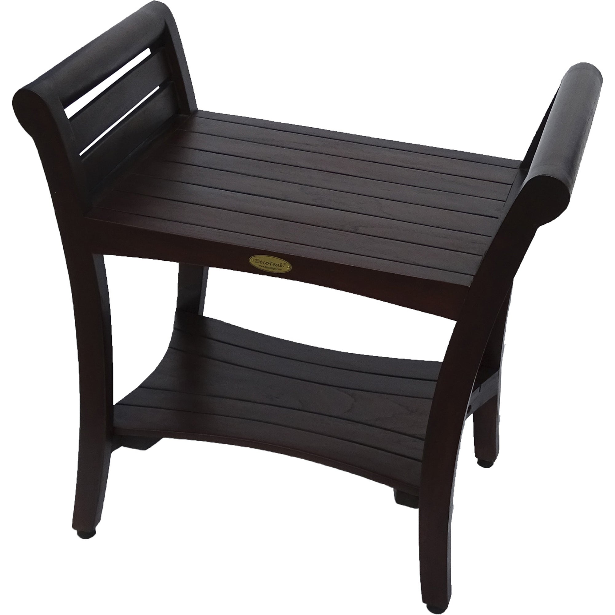 Contemporary Teak Shower Bench With Handles In Dark Brown-1