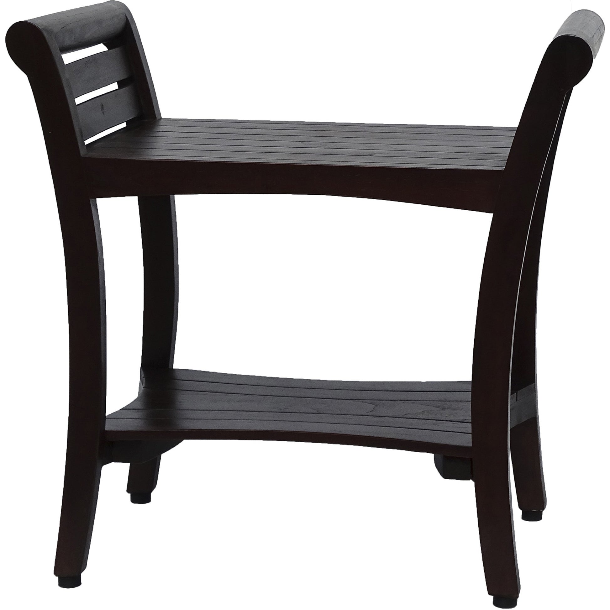 Contemporary Teak Shower Bench With Handles In Dark Brown-2