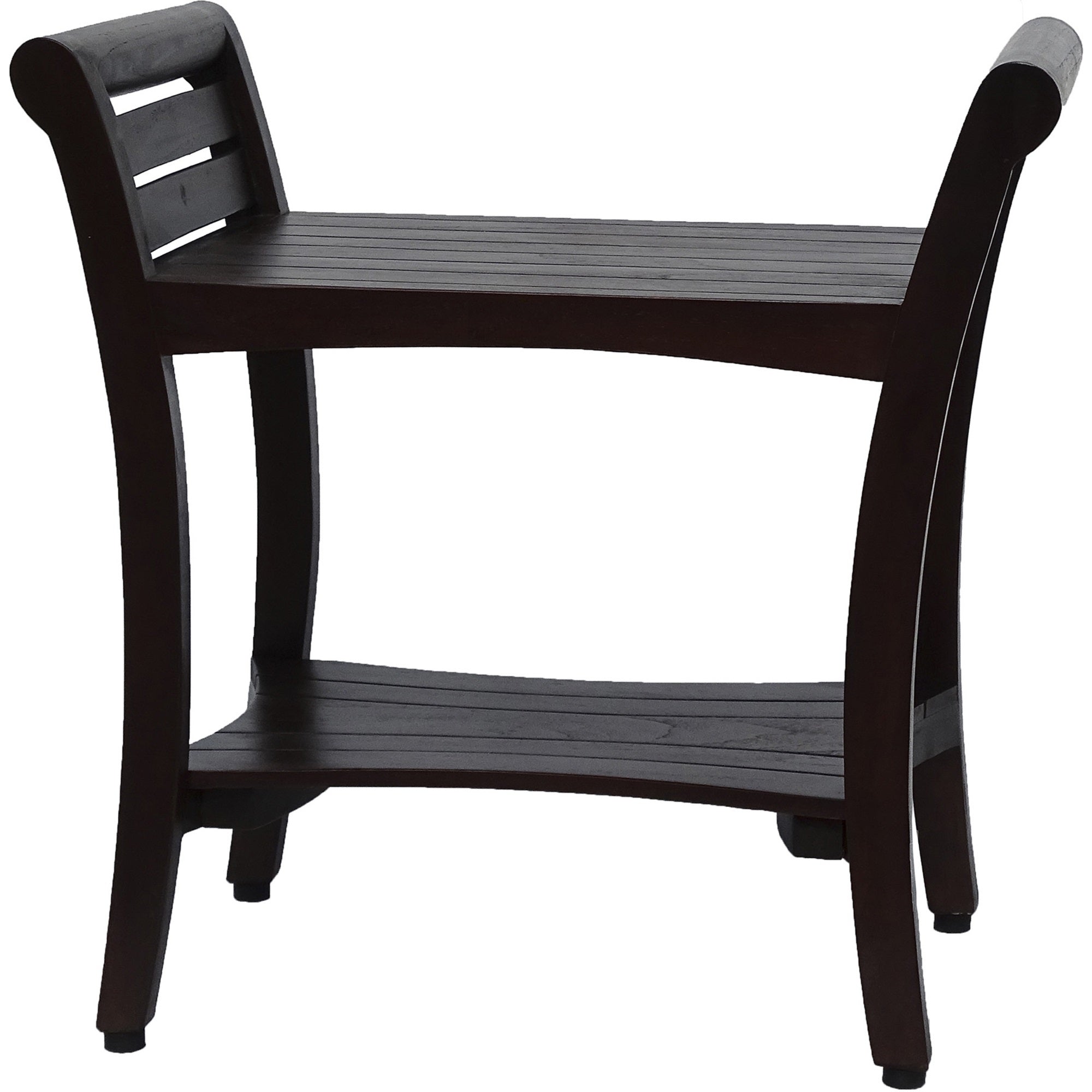 Contemporary Teak Shower Bench With Handles In Dark Brown-2