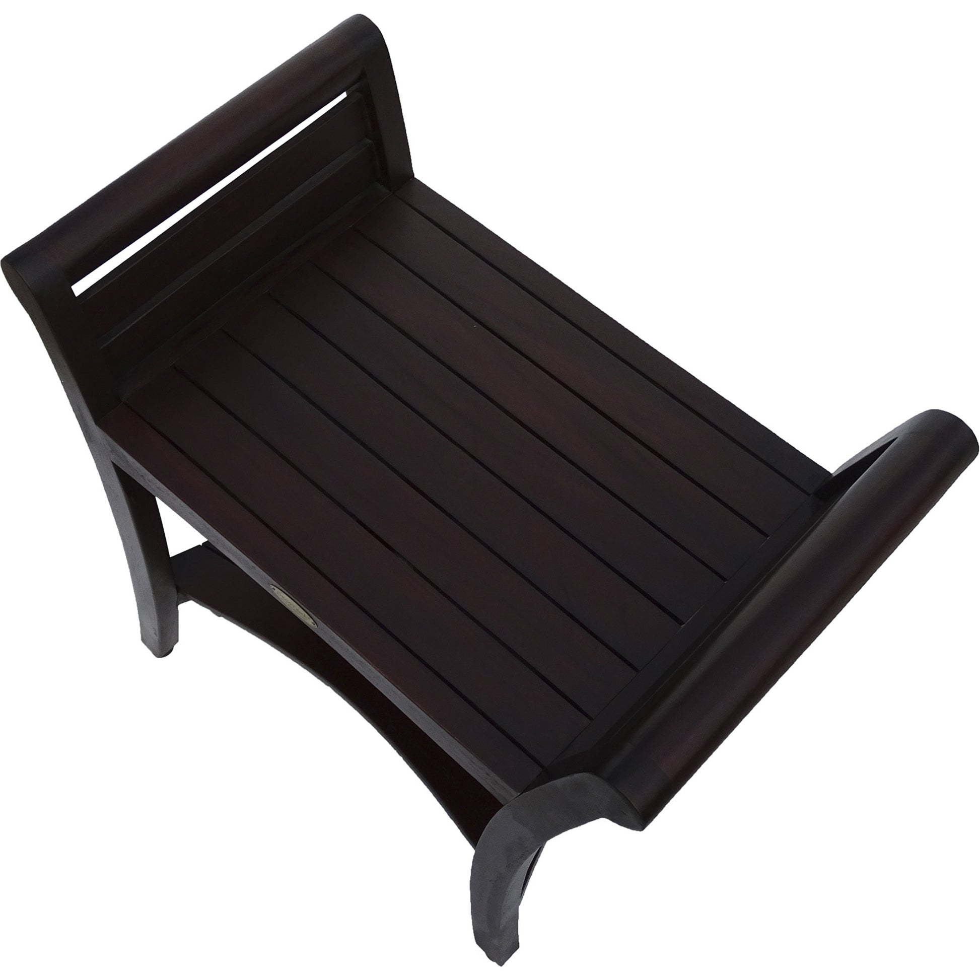Contemporary Teak Shower Bench With Handles In Dark Brown-3