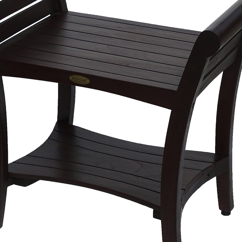 Contemporary Teak Shower Bench With Handles In Dark Brown-5