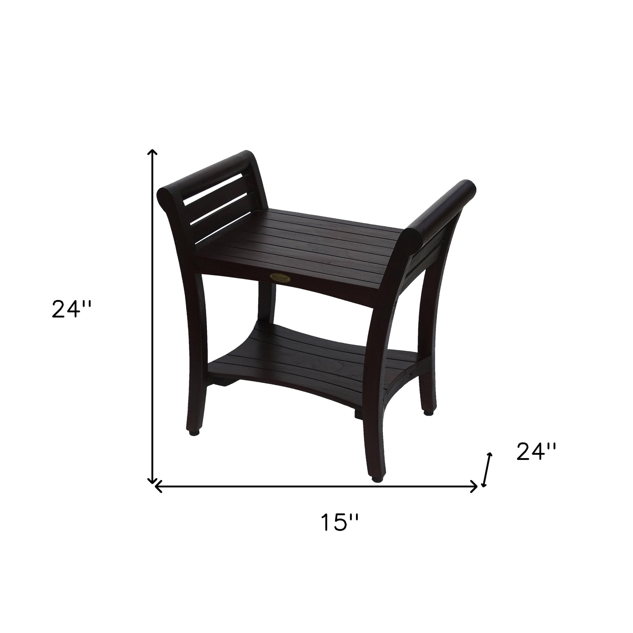 Contemporary Teak Shower Bench With Handles In Dark Brown-7