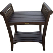 Rectangular Teak Shower Bench With Shelf And Handles In Brown Finish-0