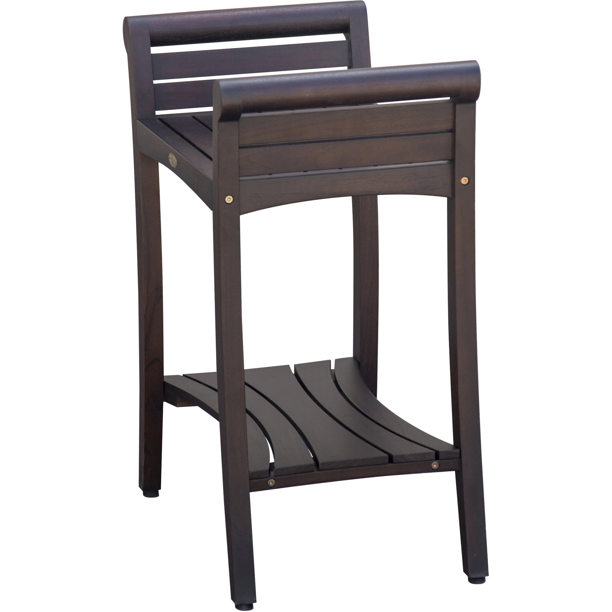 Rectangular Teak Shower Bench With Shelf And Handles In Brown Finish-3